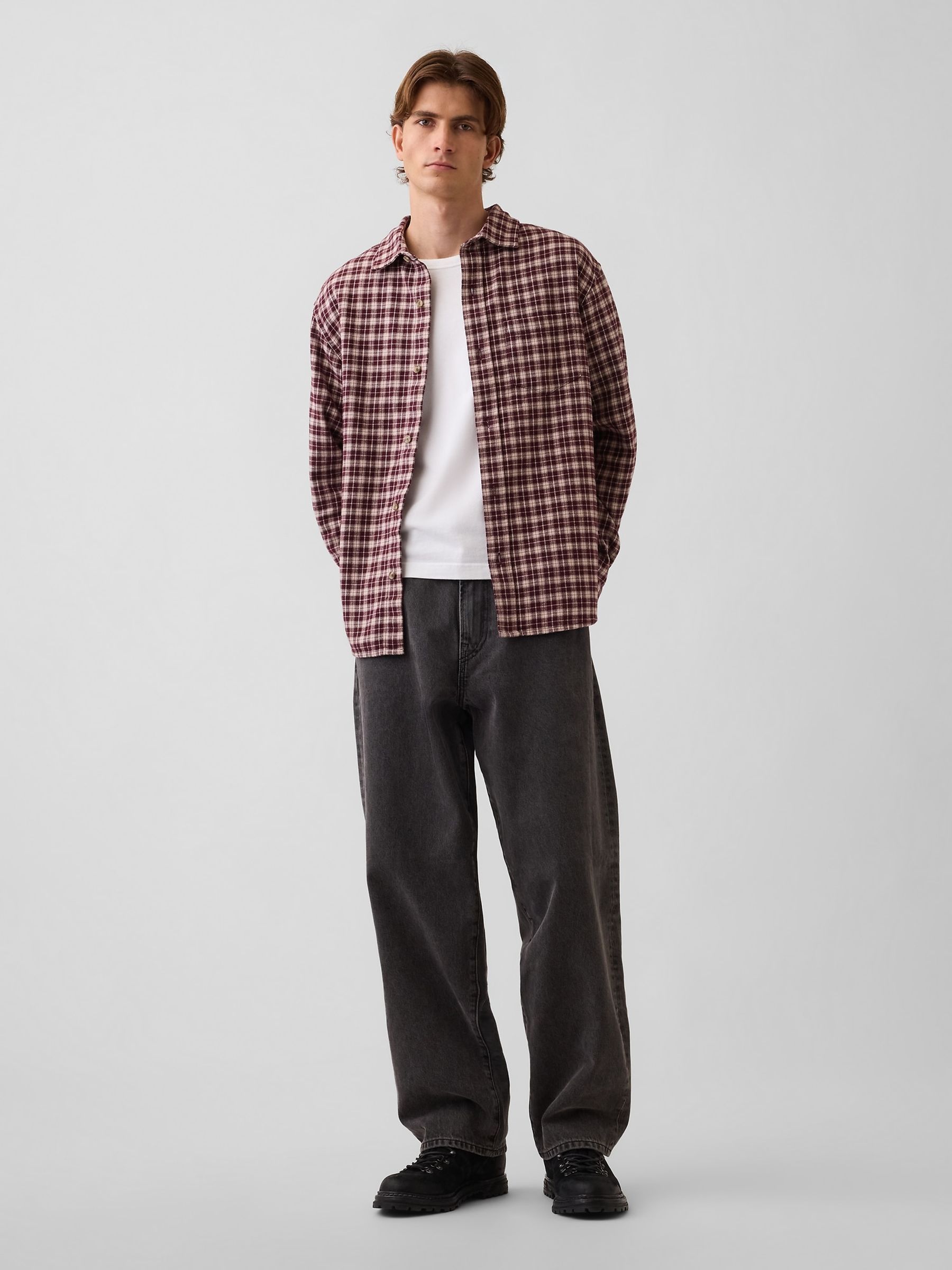 Burgundy Check Relaxed Flannel Shirt - Image 3 of 4