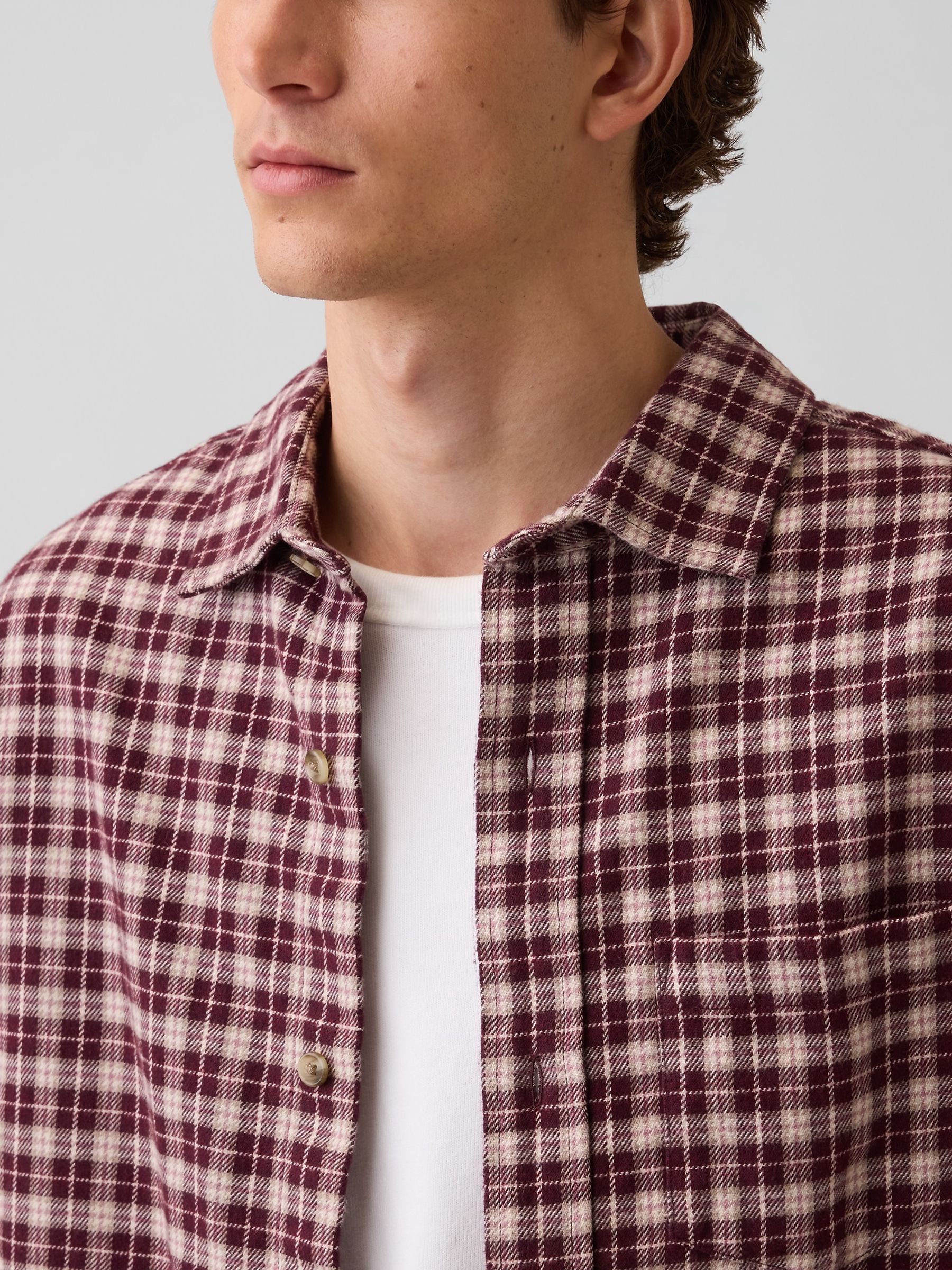 Burgundy Check Relaxed Flannel Shirt - Image 4 of 4