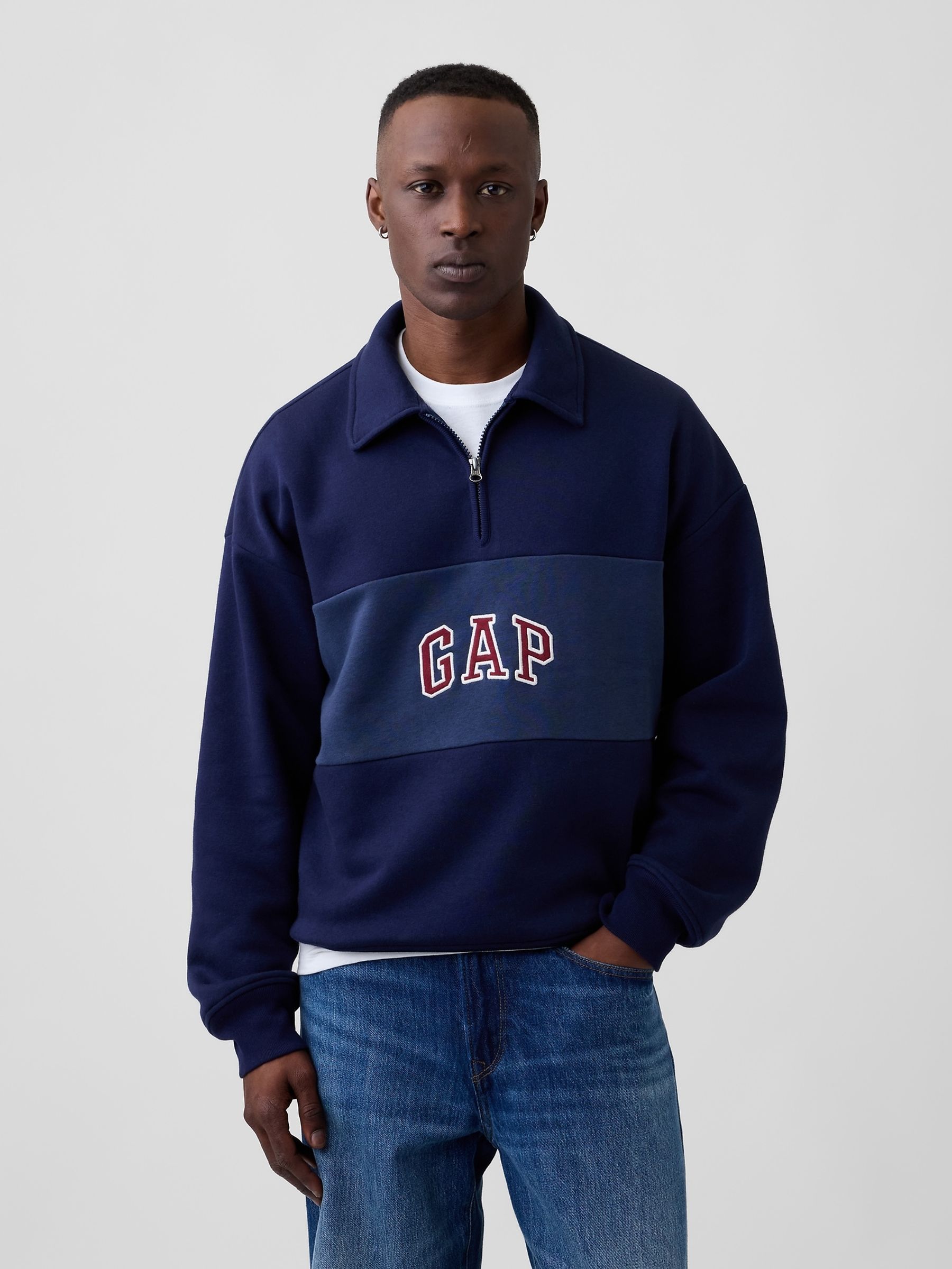 Navy Oversized Logo Quarter-Zip Sweatshirt - Image 1 of 4