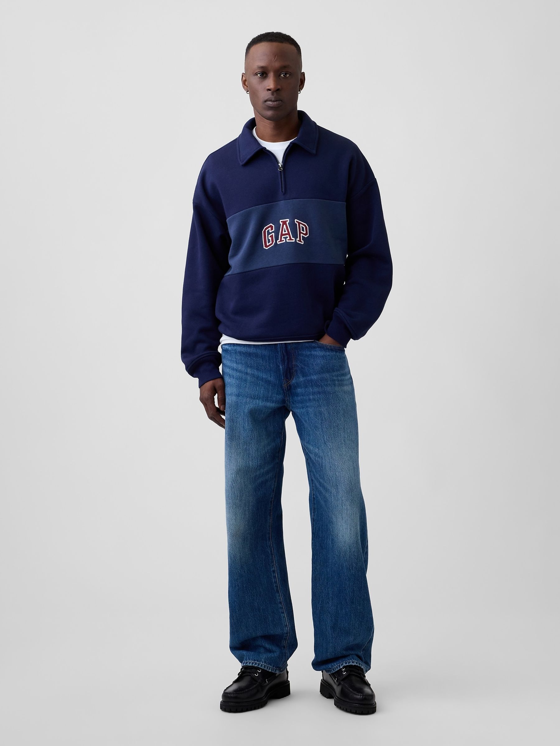 Navy Oversized Logo Quarter-Zip Sweatshirt - Image 3 of 4