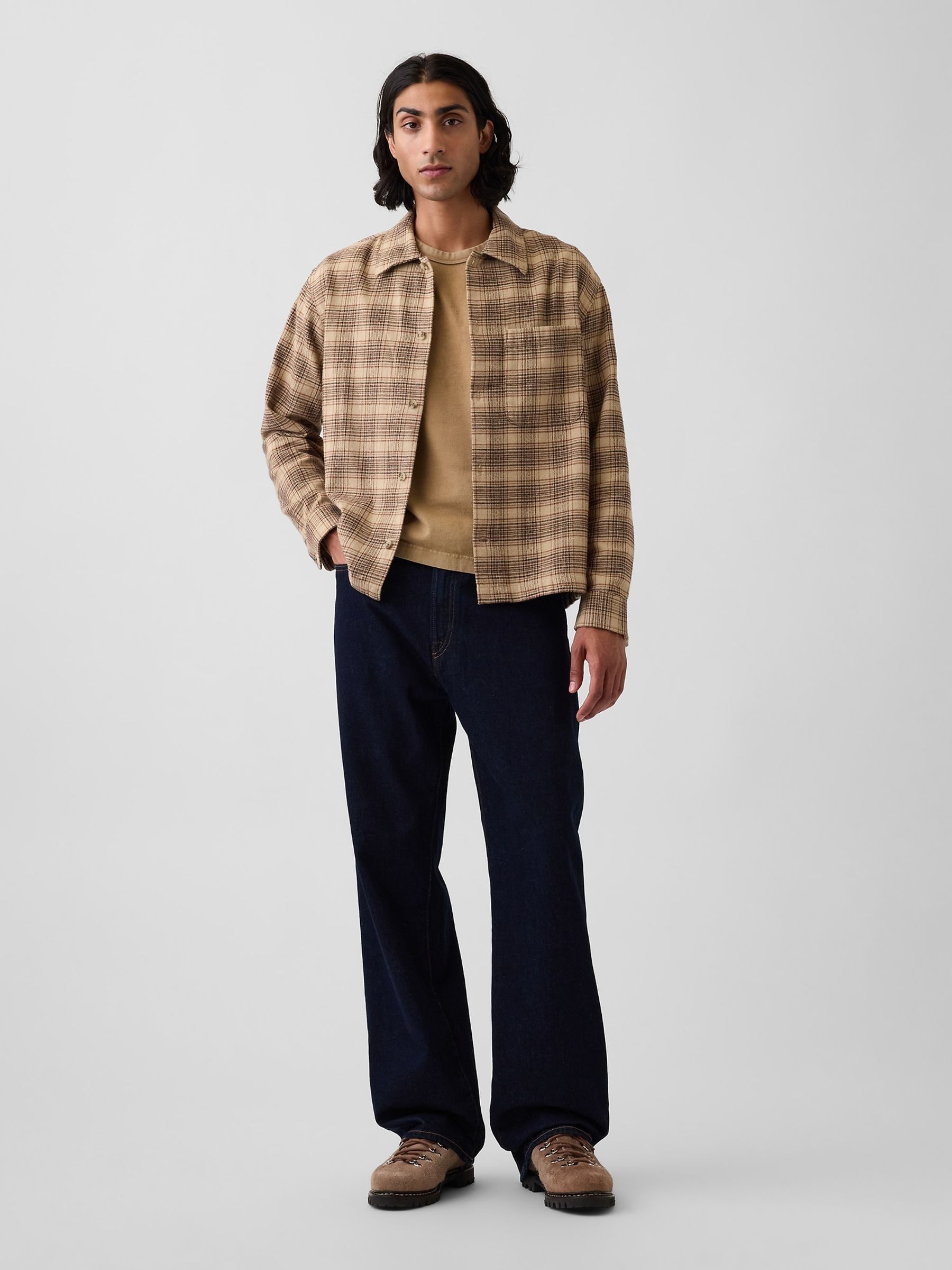 Brown Check Relaxed Straight-Hem Flannel Shirt - Image 3 of 4