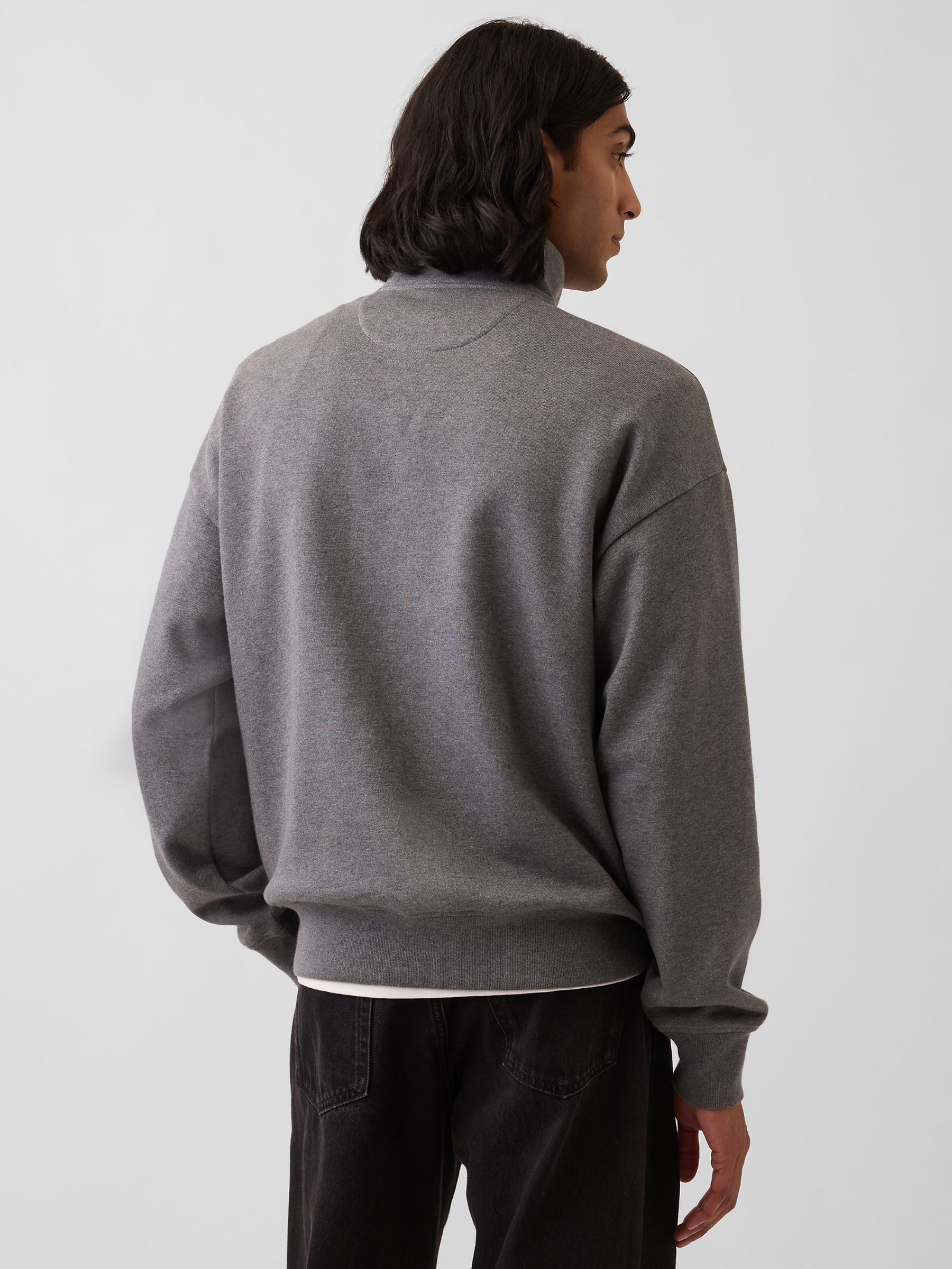 Dark Grey Heavyweight Oversized Quarter-Zip Pullover Sweatshirt - Image 2 of 4