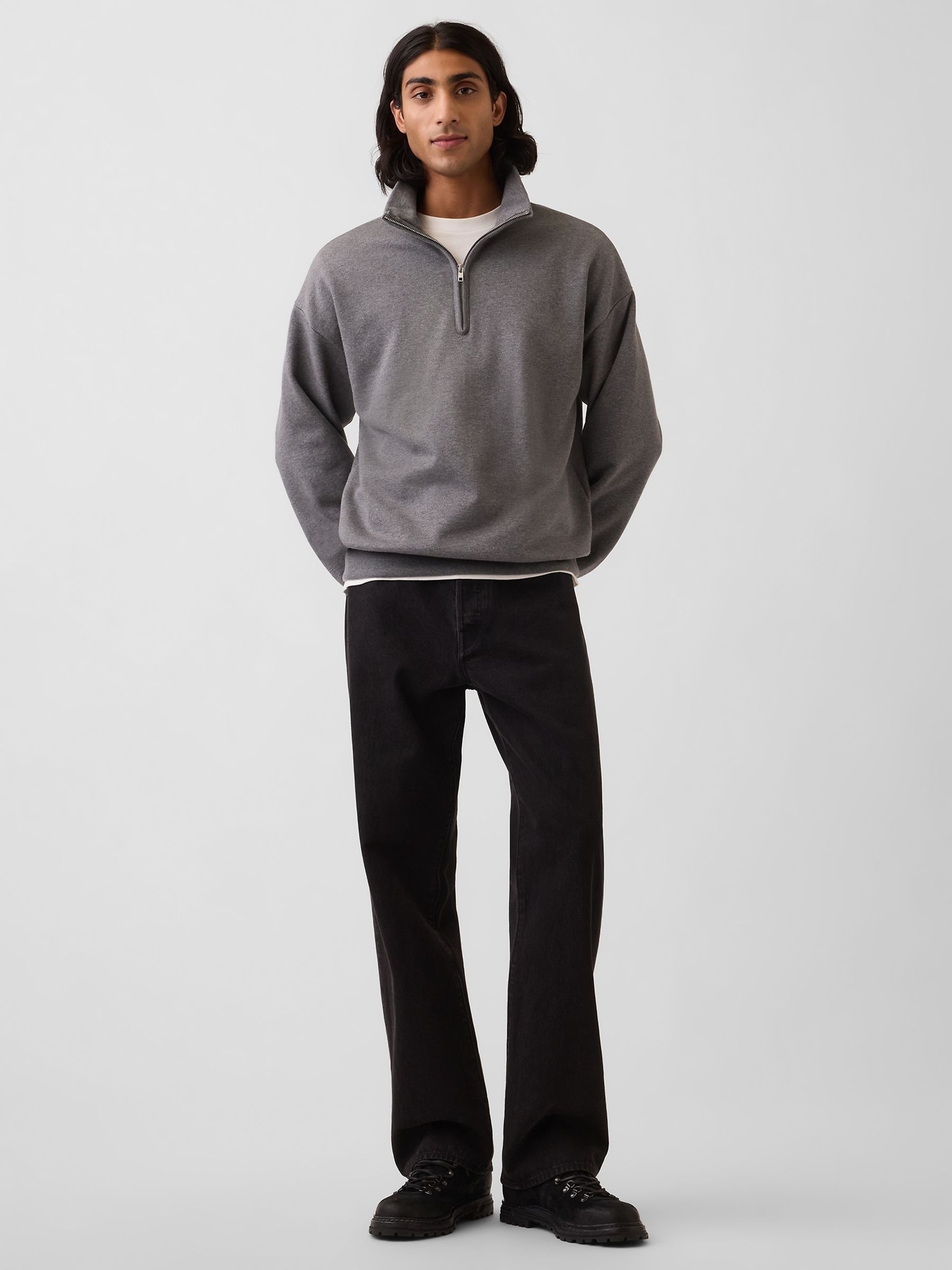 Dark Grey Heavyweight Oversized Quarter-Zip Pullover Sweatshirt - Image 3 of 4