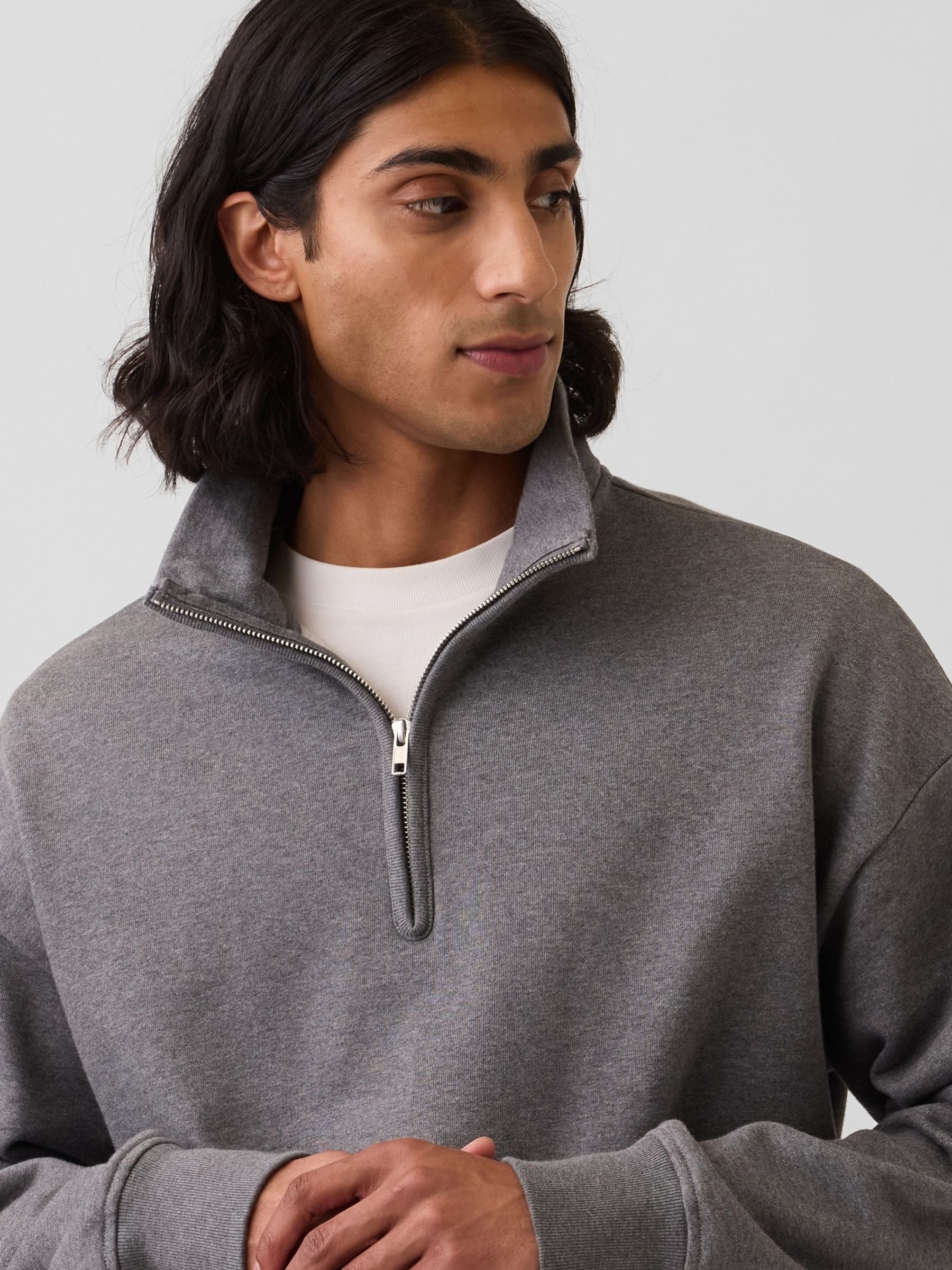 Dark Grey Heavyweight Oversized Quarter-Zip Pullover Sweatshirt - Image 4 of 4 Dark Grey Heavyweight Oversized Quarter-Zip Pullover Sweatshirt - Image 4 of 4