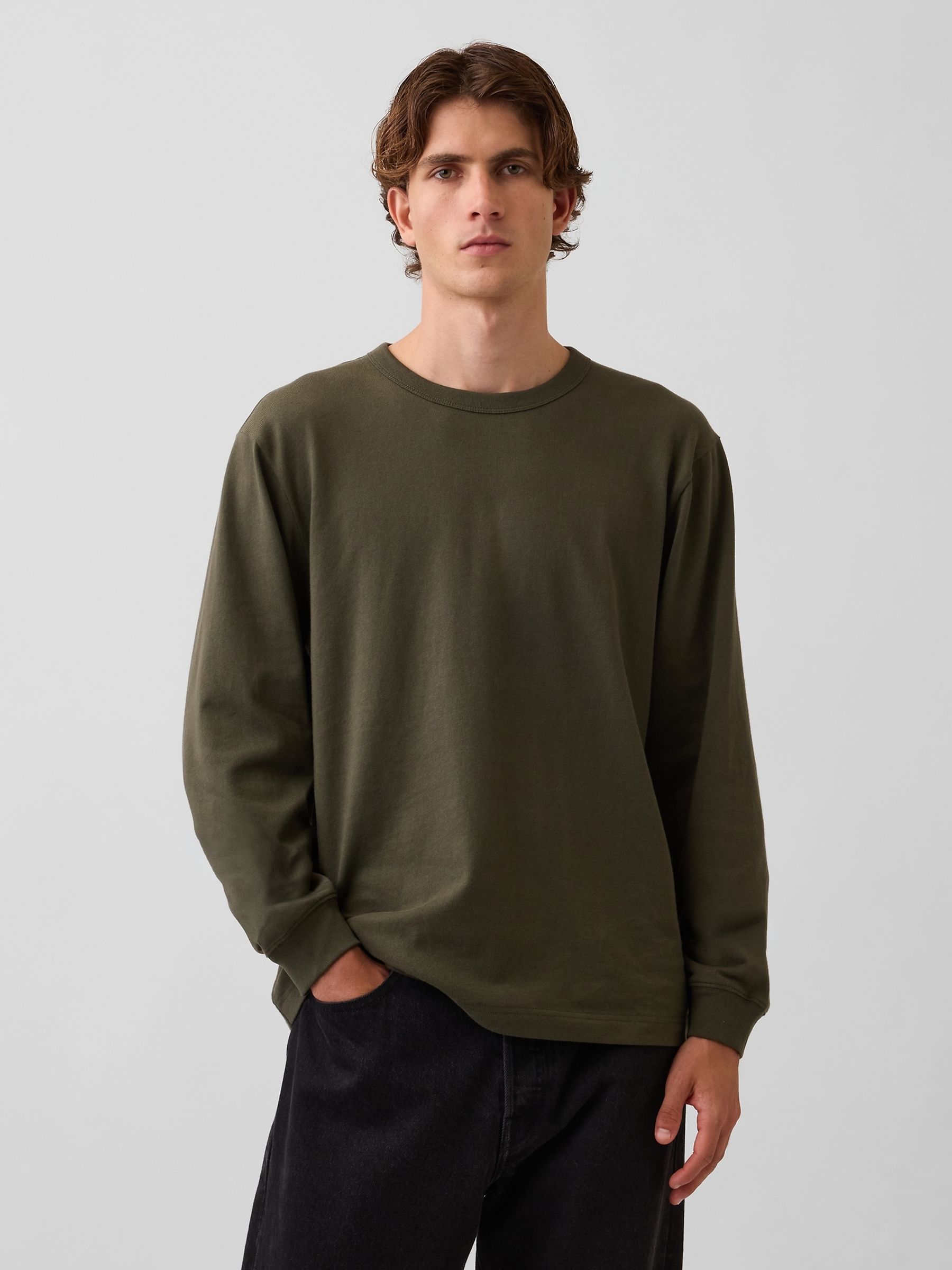 Khaki Green Heavyweight Relaxed Long Sleeve T-Shirt - Image 1 of 4