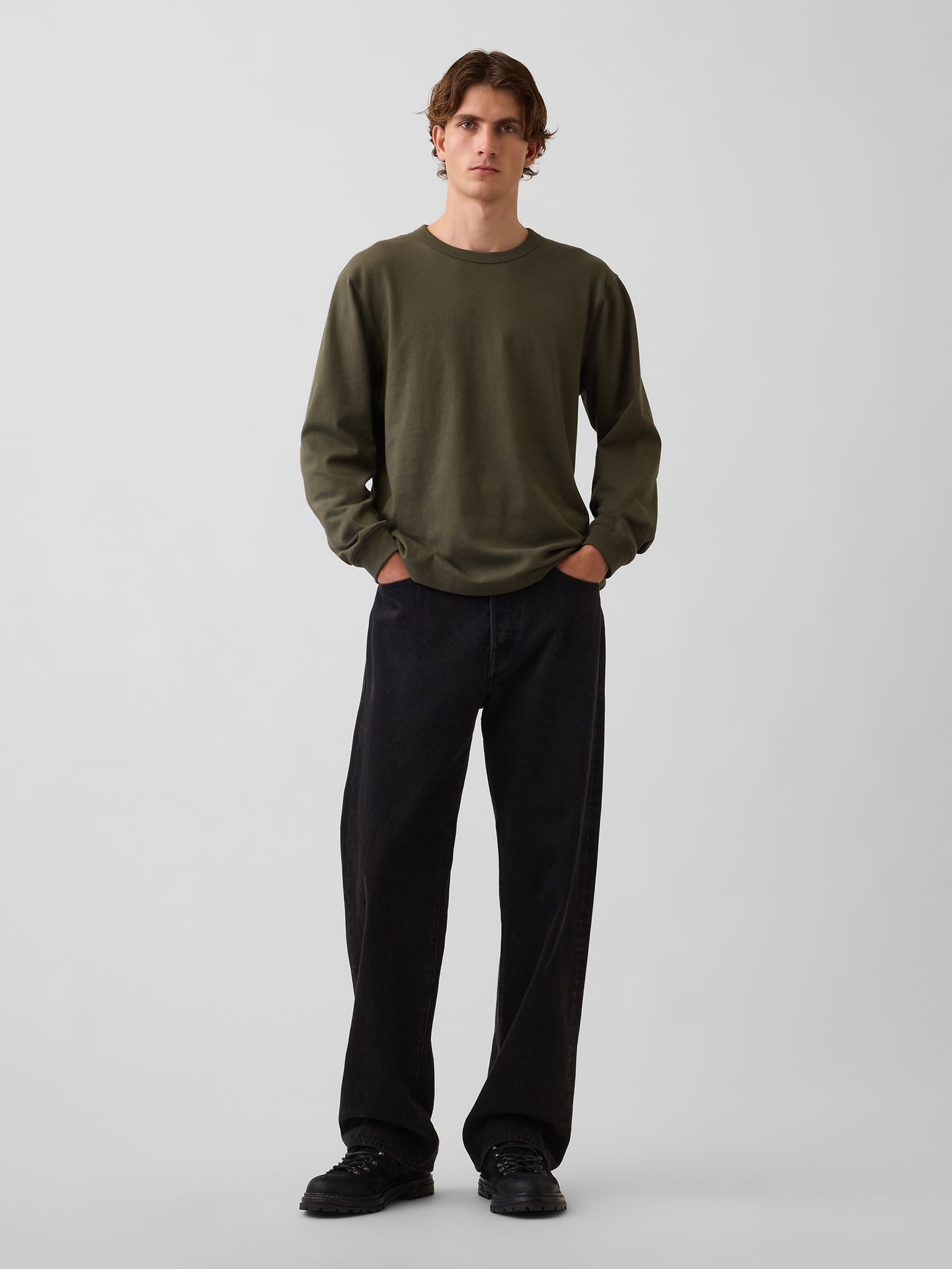Khaki Green Heavyweight Relaxed Long Sleeve T-Shirt - Image 3 of 4
