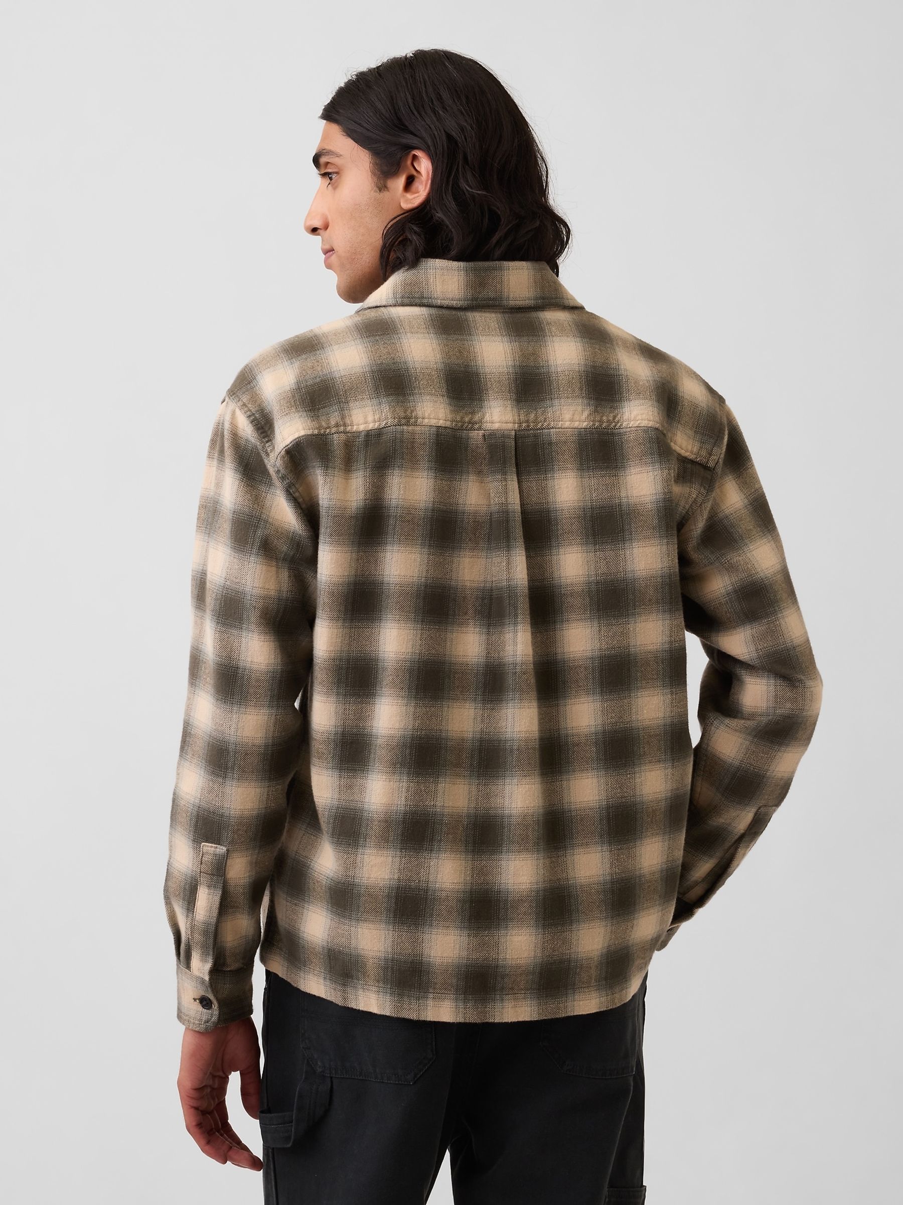 Green & Beige Check Relaxed Straight-Hem Flannel Shirt - Image 2 of 4