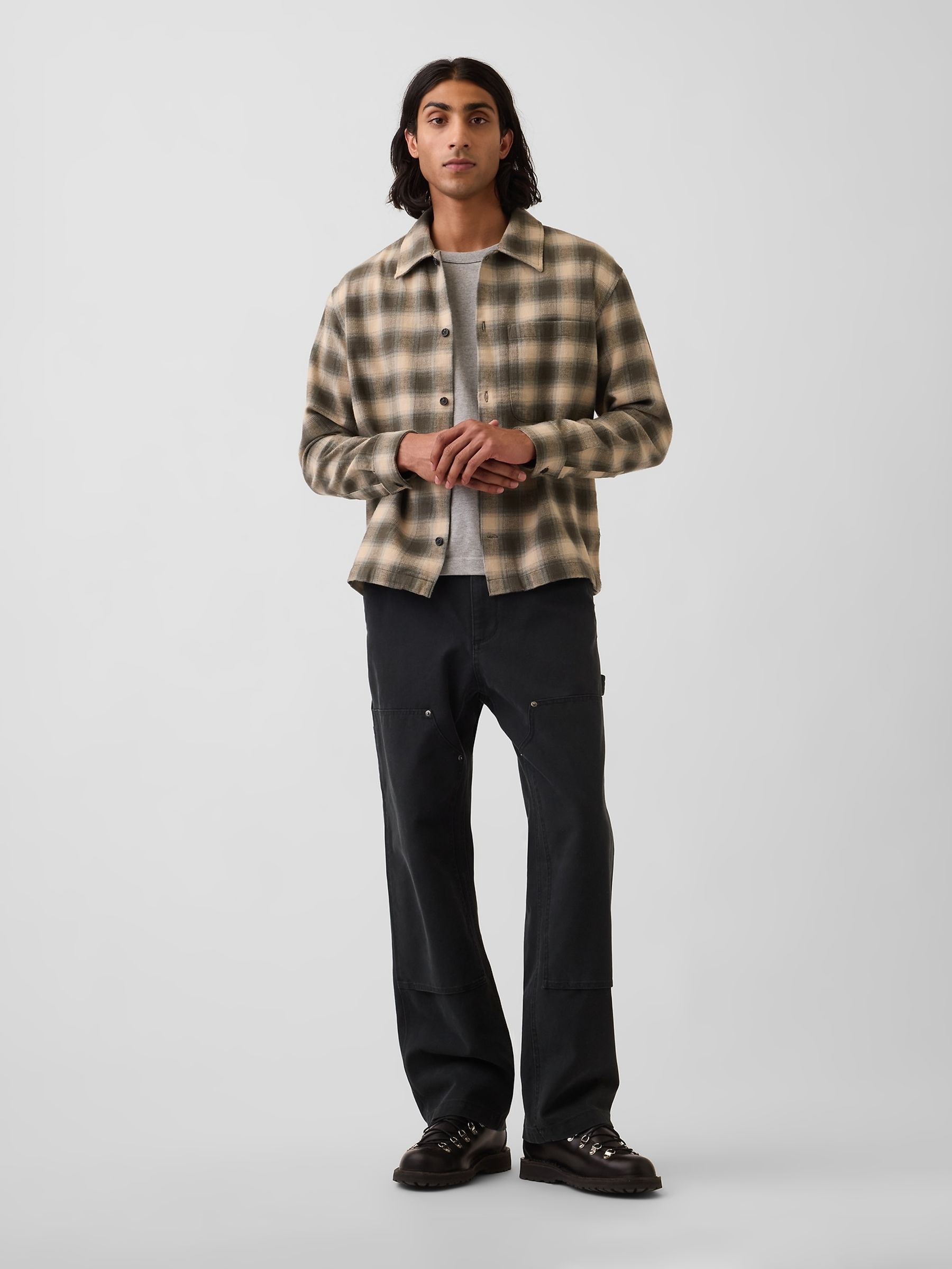Green & Beige Check Relaxed Straight-Hem Flannel Shirt - Image 3 of 4