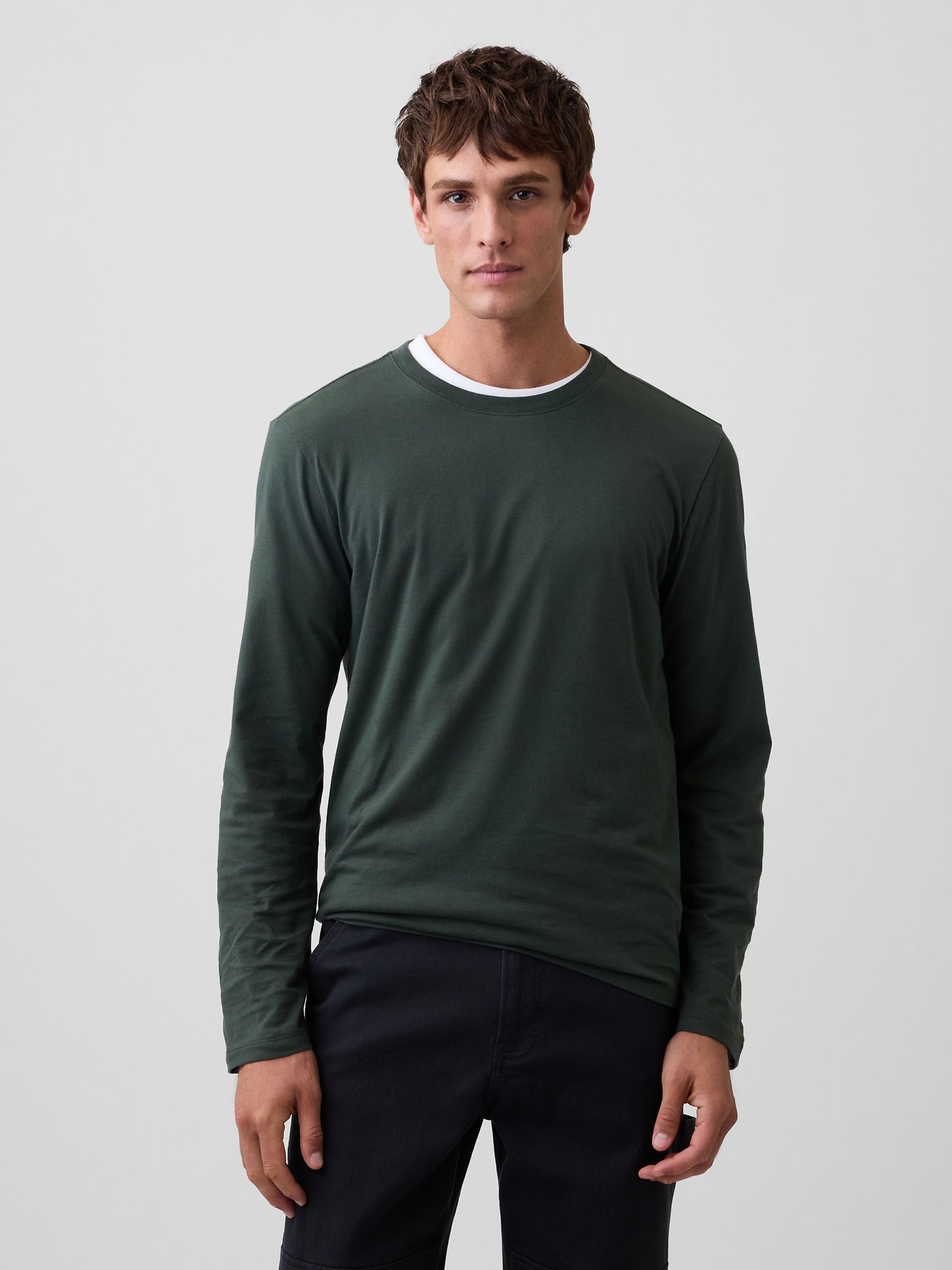 Dark Green Everyday Soft Relaxed Stripe Long Sleeve T-Shirt - Image 1 of 4