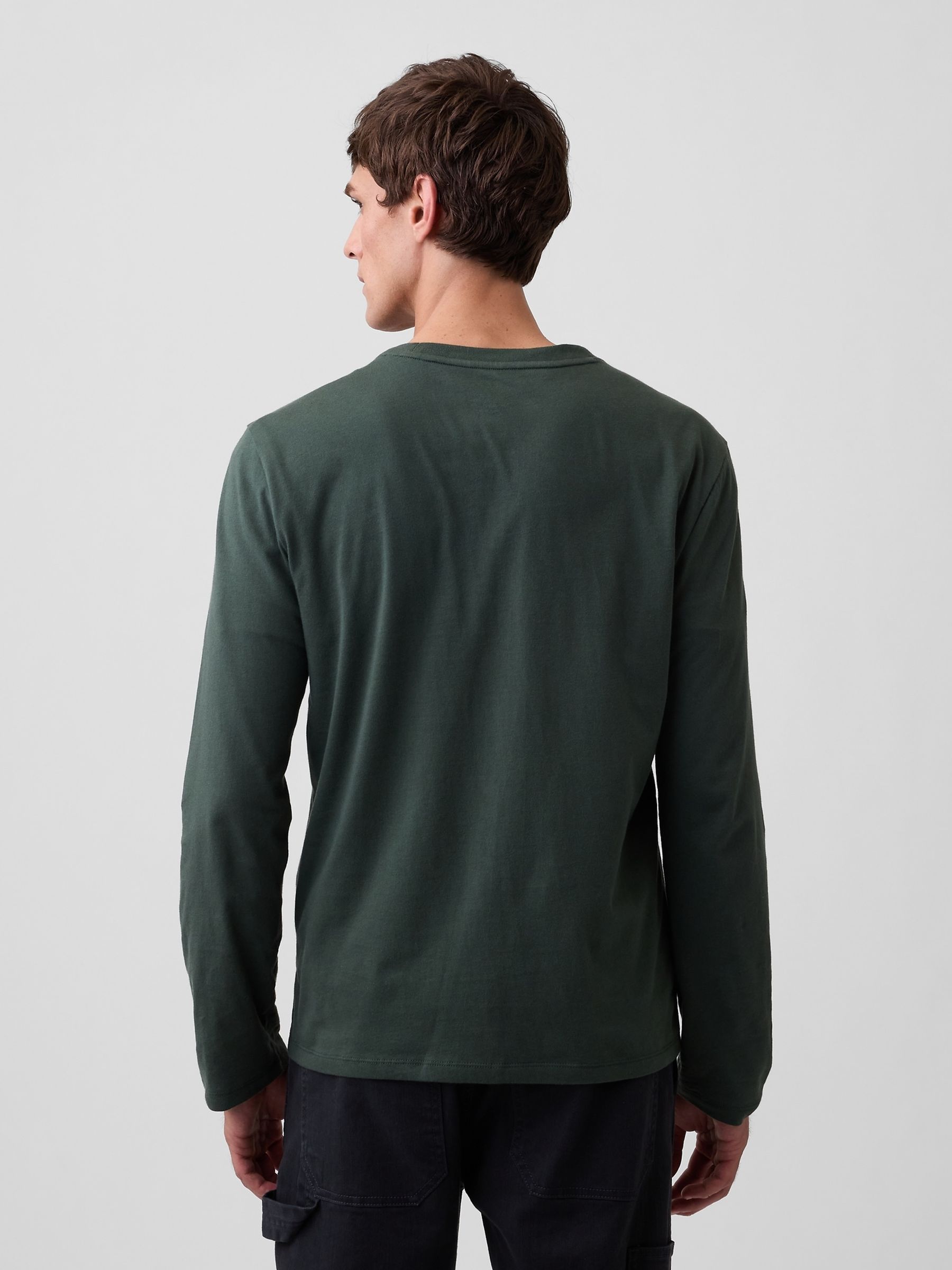 Dark Green Everyday Soft Relaxed Stripe Long Sleeve T-Shirt - Image 2 of 4 Dark Green Everyday Soft Relaxed Stripe Long Sleeve T-Shirt - Image 2 of 4