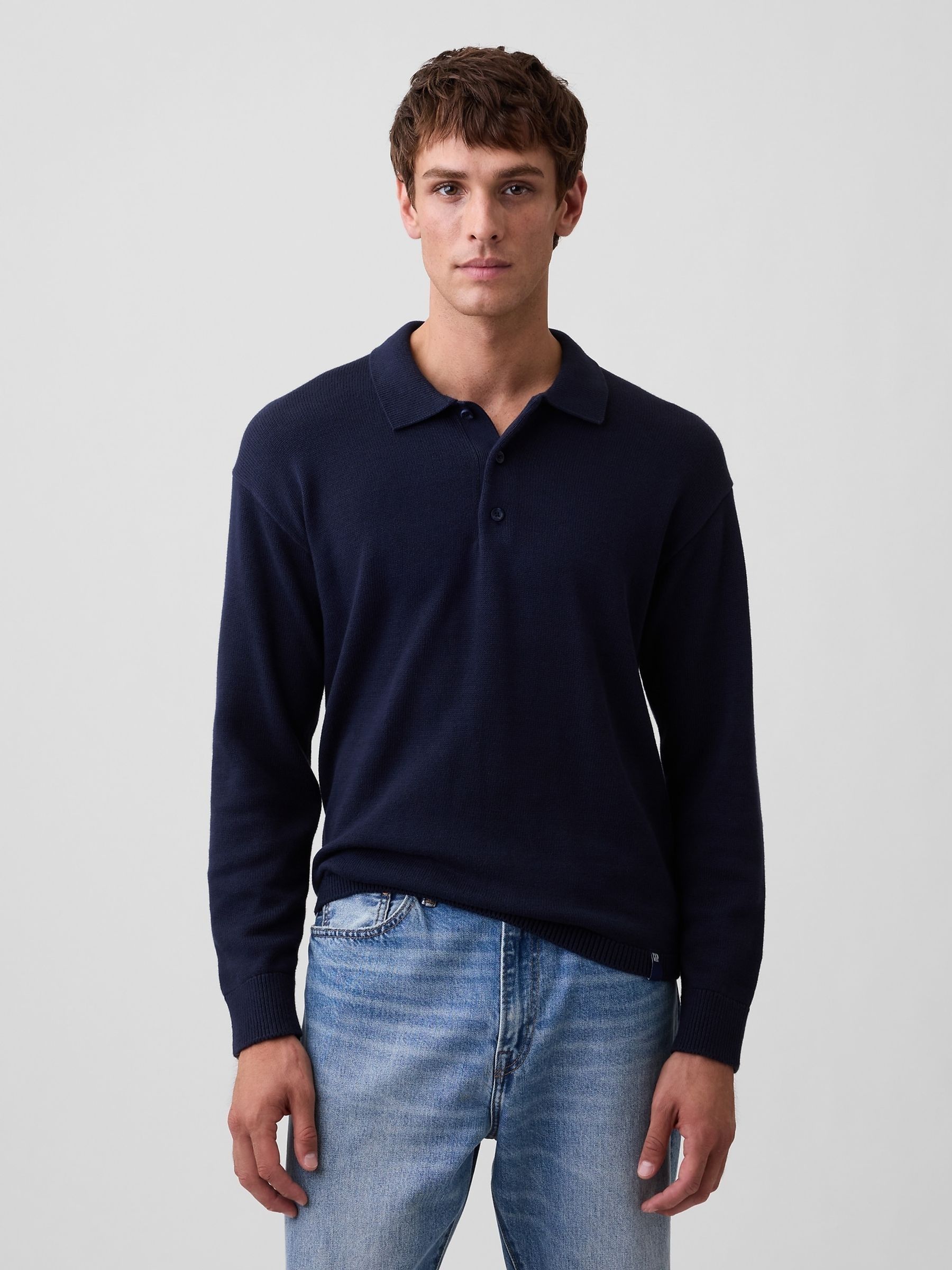 Navy Relaxed Polo Jumper - Image 1 of 4