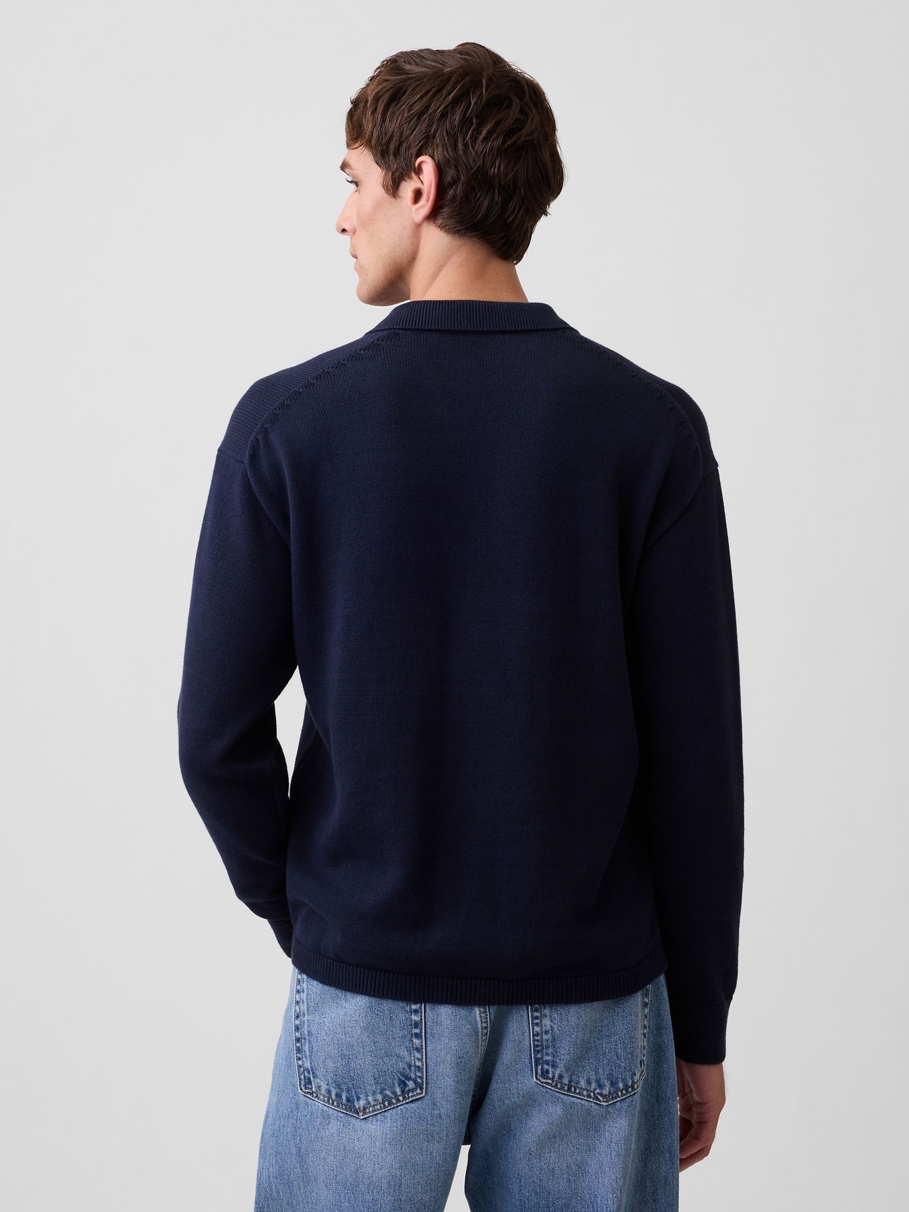Navy Relaxed Polo Jumper - Image 2 of 4 Navy Relaxed Polo Jumper - Image 2 of 4