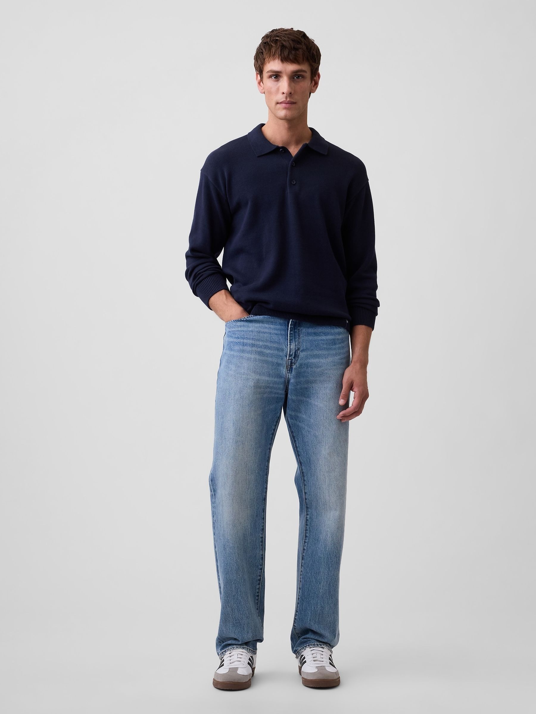 Navy Relaxed Polo Jumper - Image 3 of 4