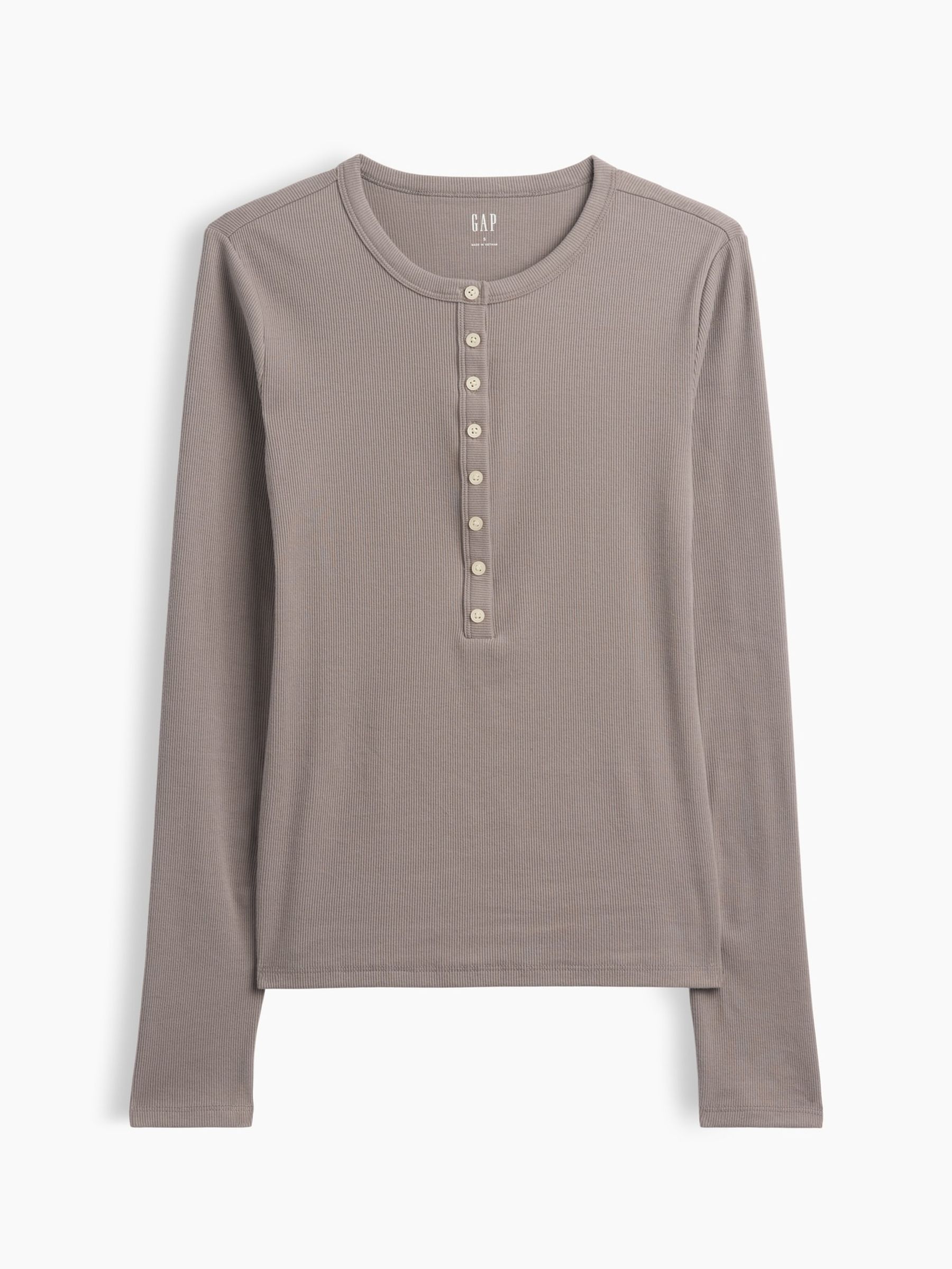 Brown Ribbed Henley Long Sleeve T-Shirt - Image 5 of 5 Brown Ribbed Henley Long Sleeve T-Shirt - Image 5 of 5