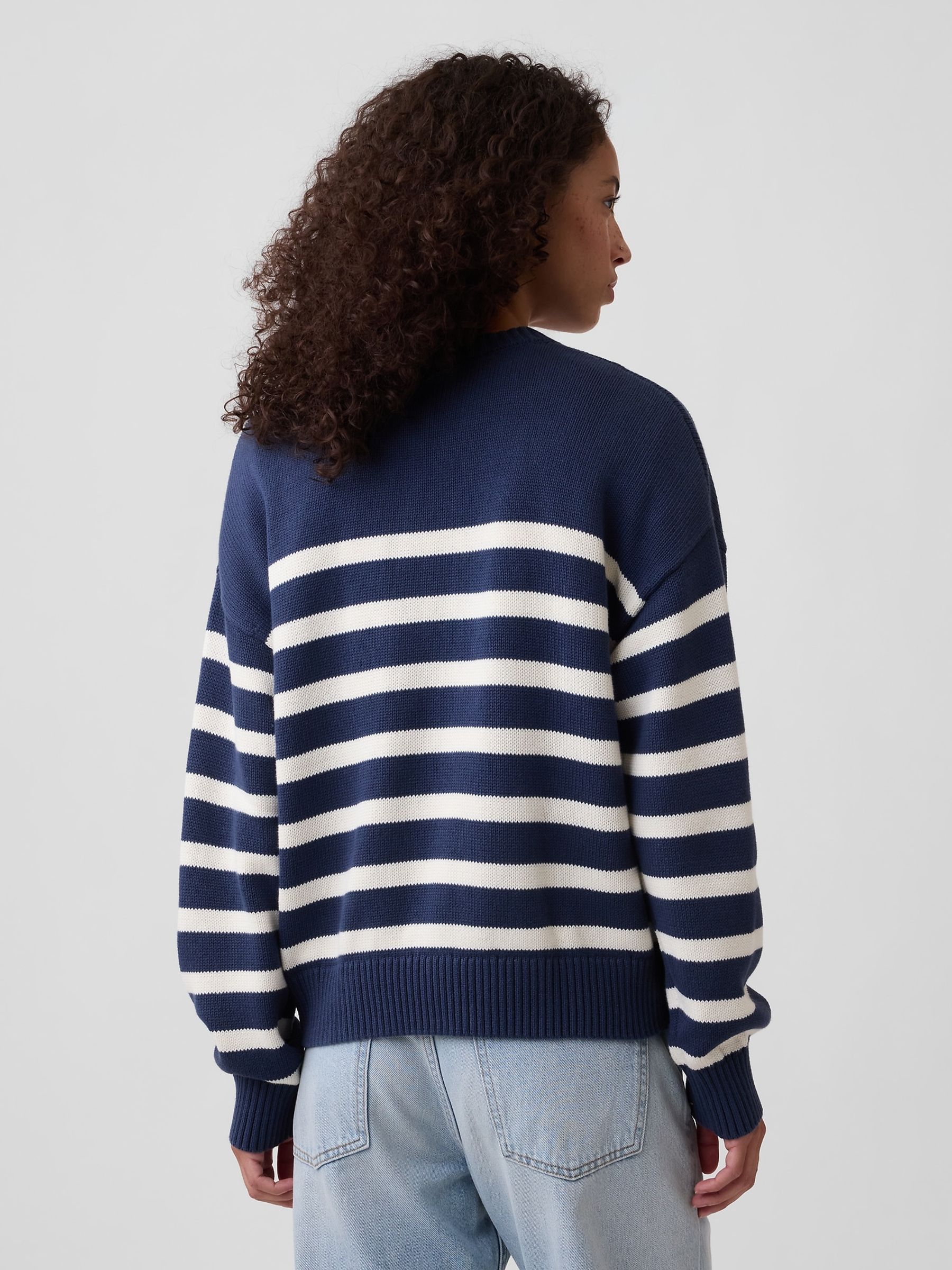 Blue Stripe Relaxed Crew Neck Jumper - Image 2 of 4