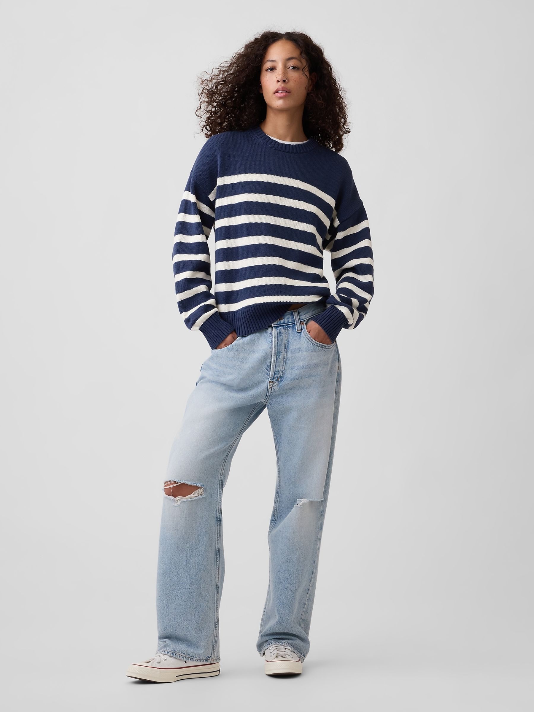 Blue Stripe Relaxed Crew Neck Jumper - Image 3 of 4