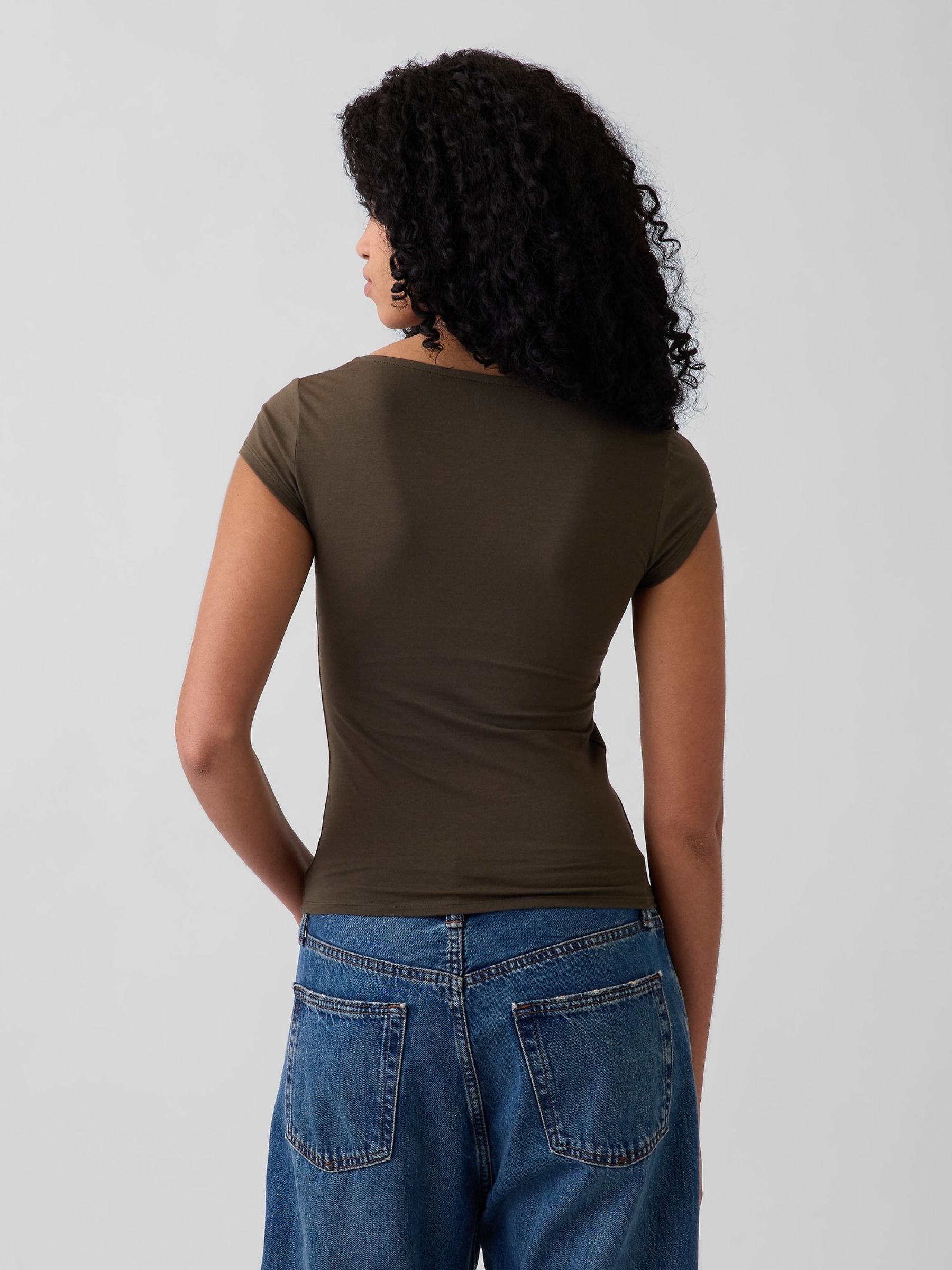 Brown Close Knit Jersey V-Neck T-Shirt - Image 2 of 4