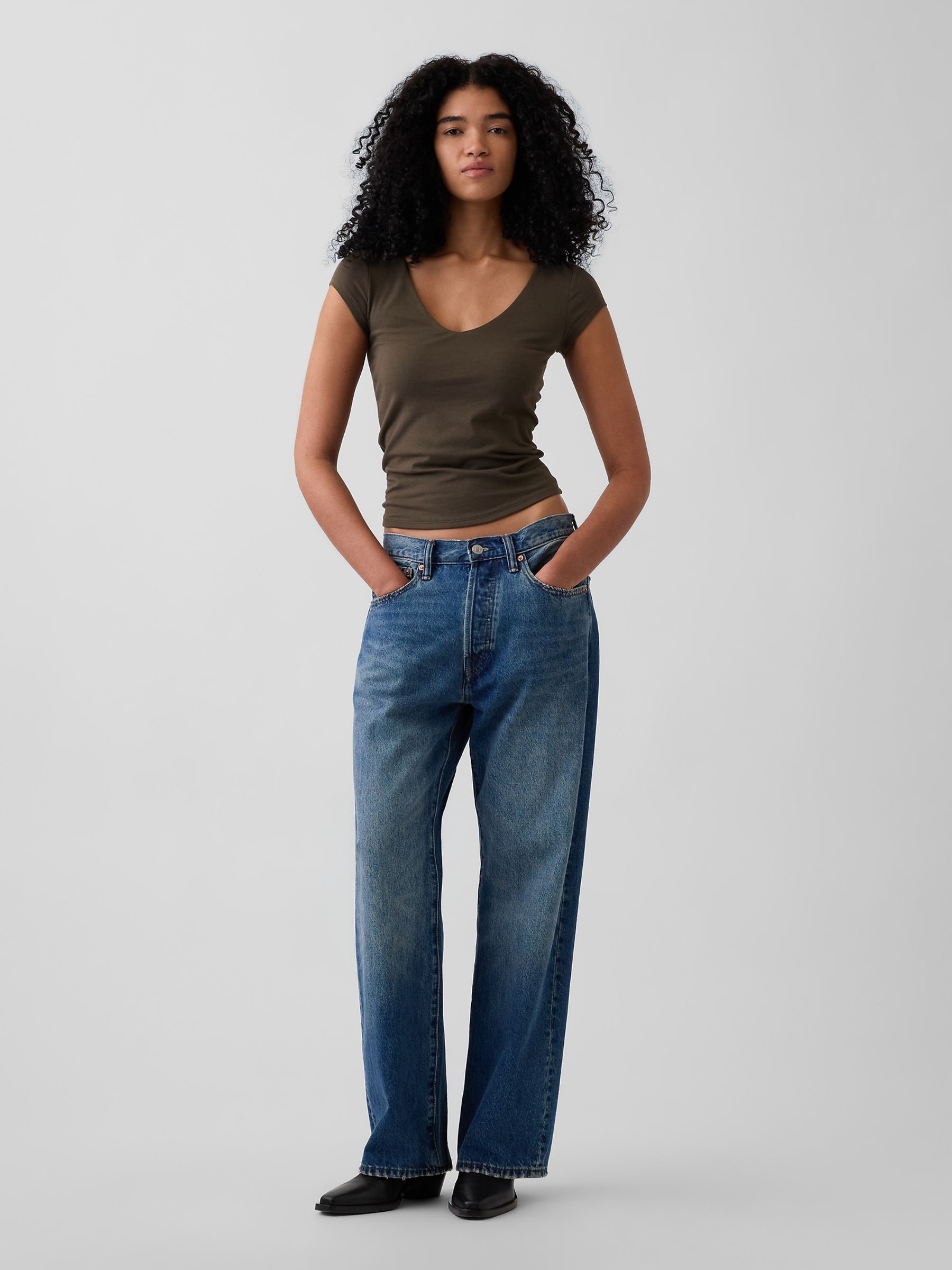 Brown Close Knit Jersey V-Neck T-Shirt - Image 3 of 4