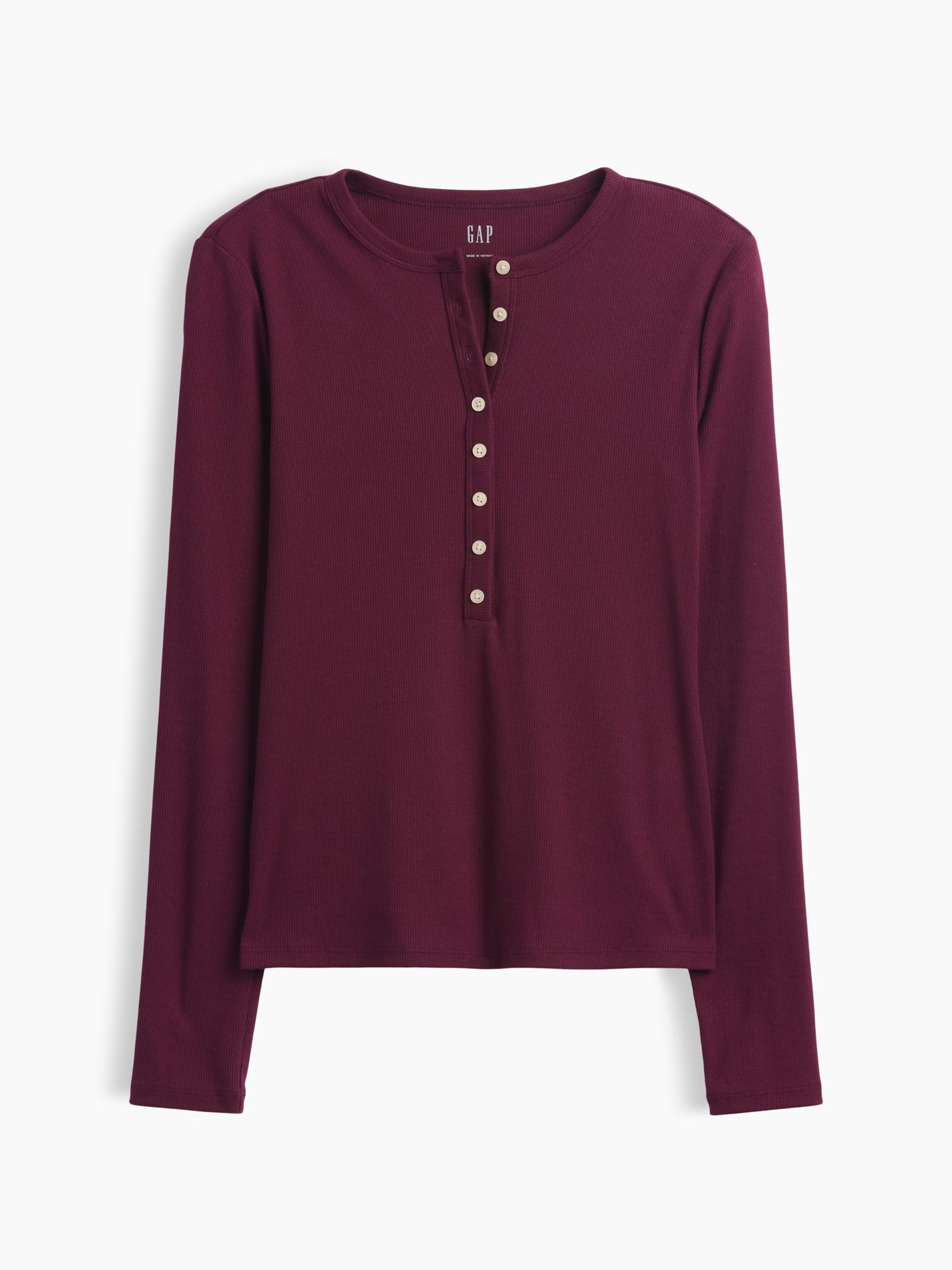 Plum Purple Ribbed Henley Long Sleeve T-Shirt - Image 5 of 5 Plum Purple Ribbed Henley Long Sleeve T-Shirt - Image 5 of 5