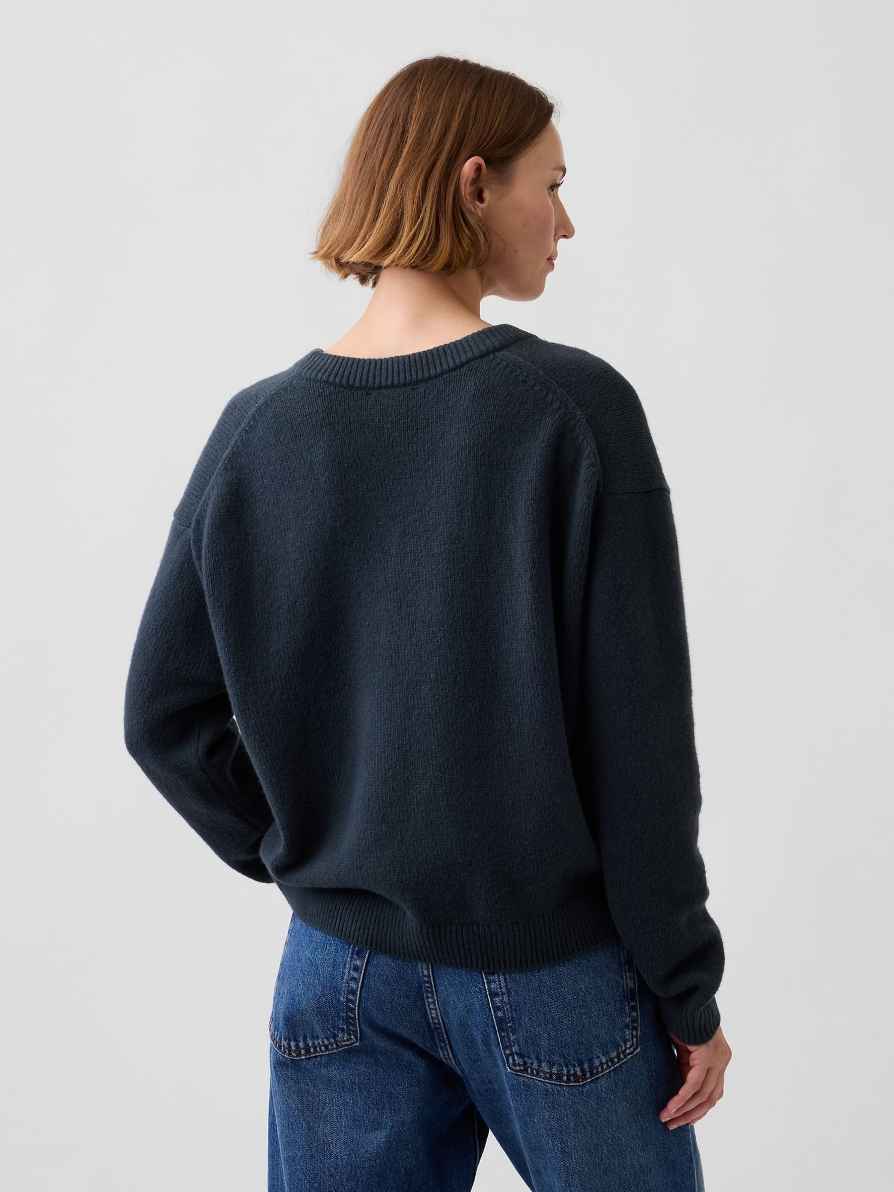 Dark Teal CashSoft Oversized V-Neck Jumper - Image 2 of 4