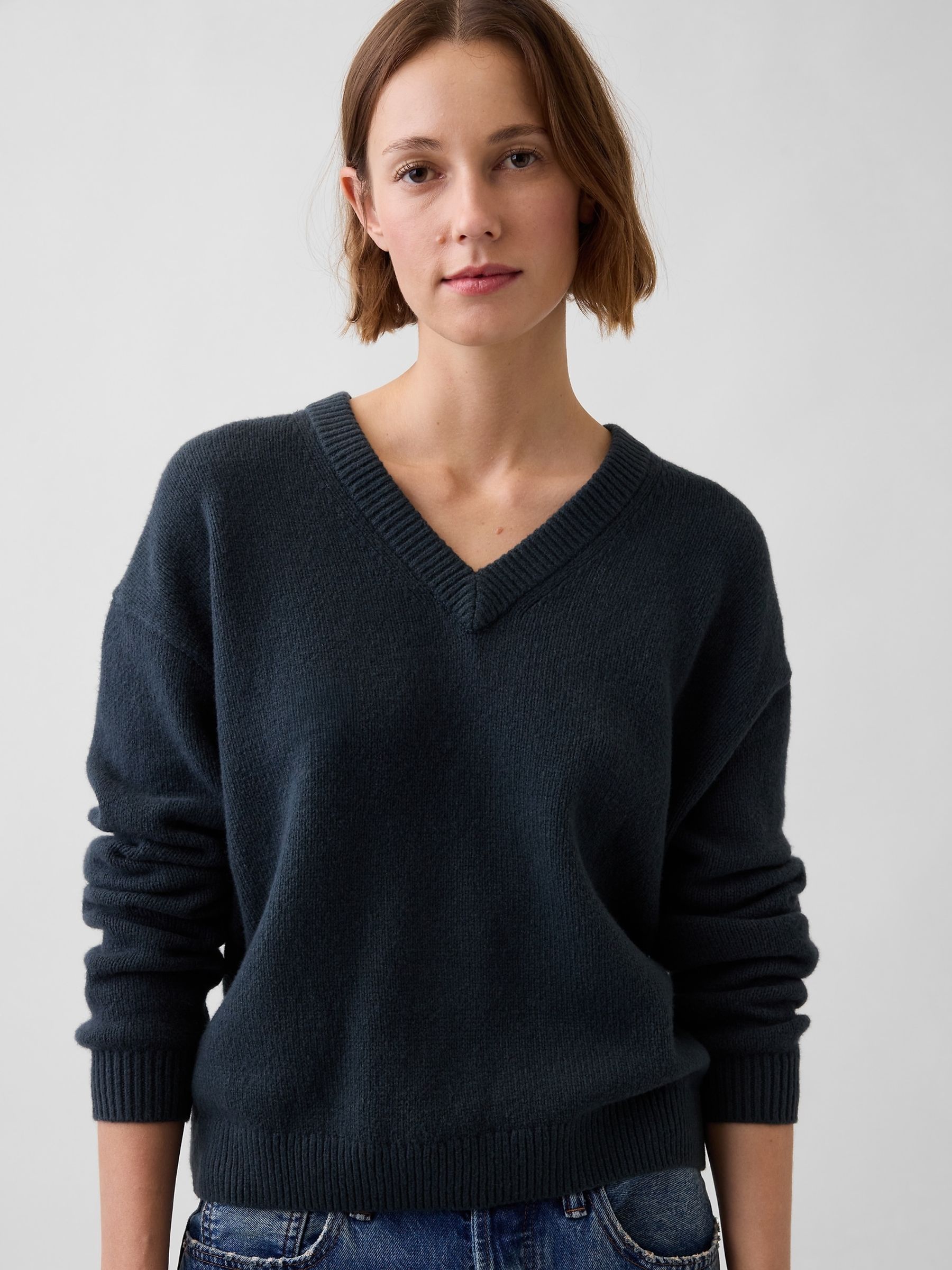 Dark Teal CashSoft Oversized V-Neck Jumper - Image 3 of 4