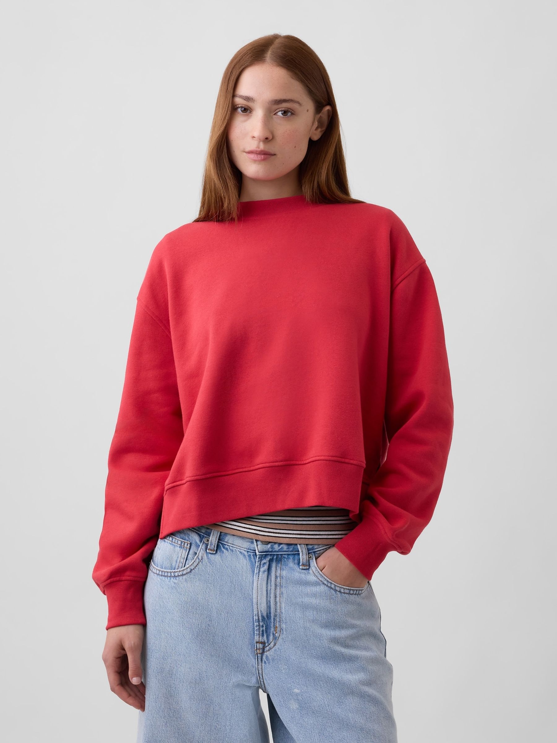 Red Vintage Soft Oversized Split-Hem Sweatshirt - Image 1 of 4
