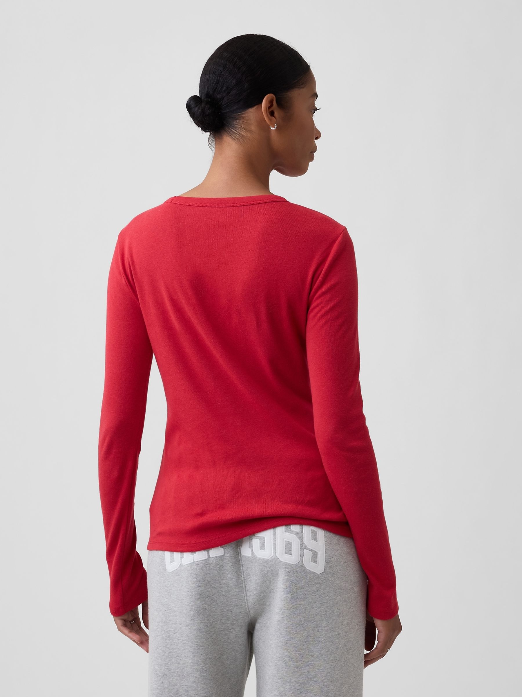 Red Modern Ribbed Long Sleeve T-Shirt - Image 2 of 5
