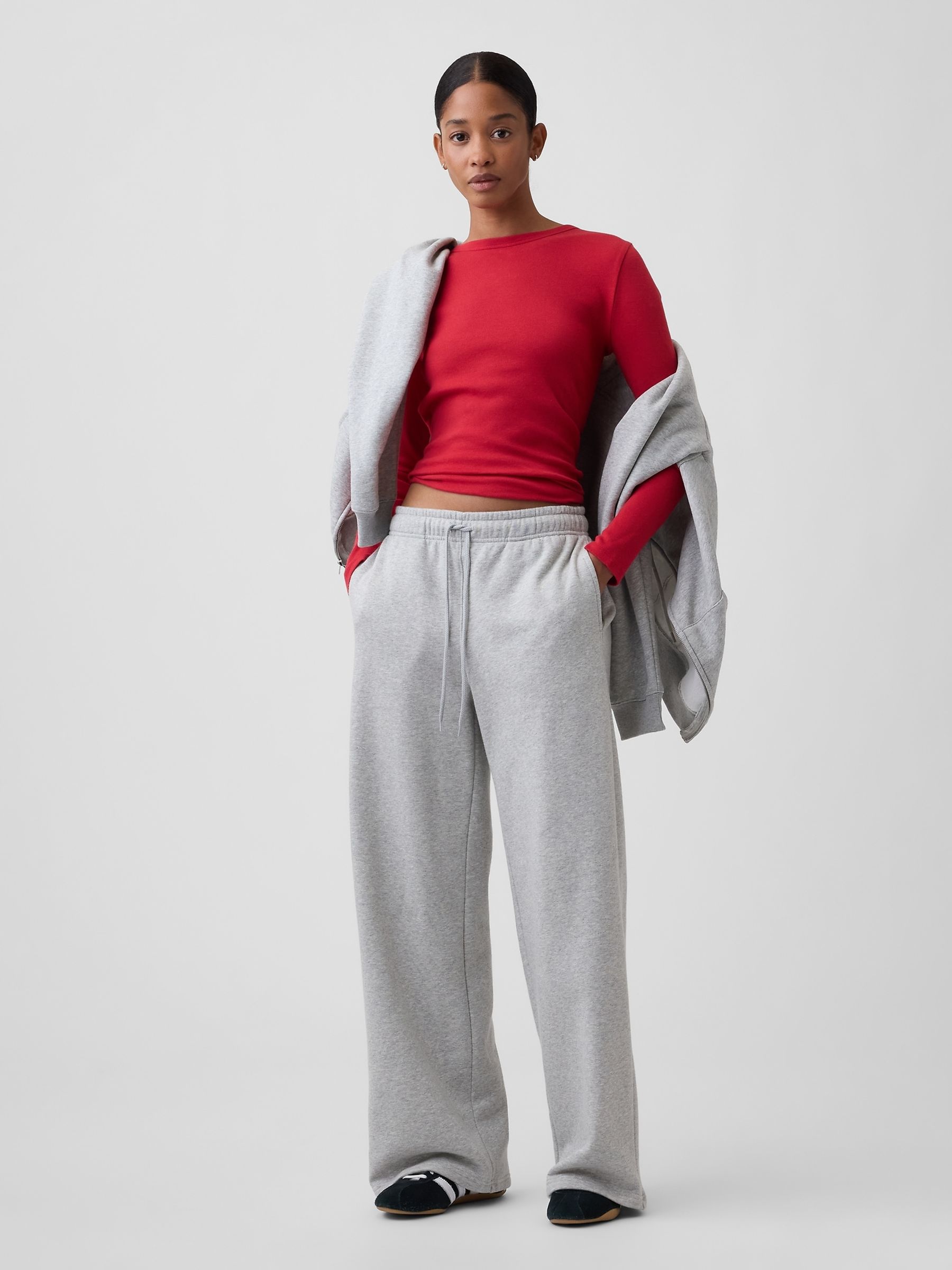 Red Modern Ribbed Long Sleeve T-Shirt - Image 4 of 5