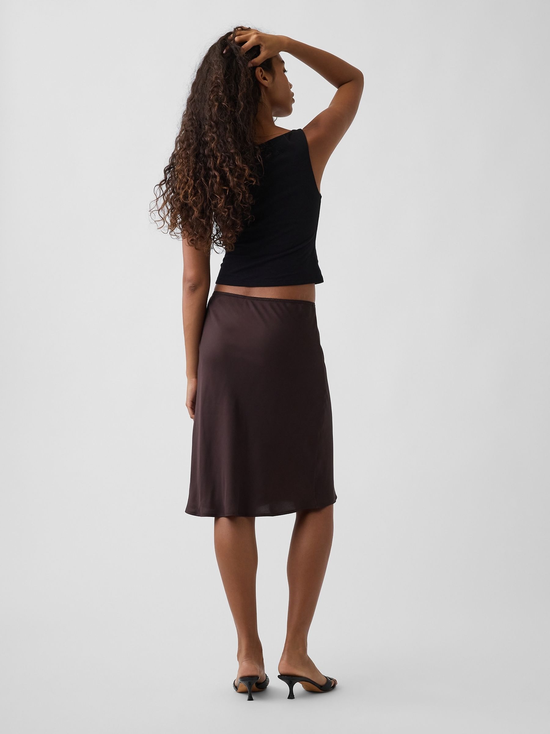 Brown Satin Bias-Cut Skirt - Image 2 of 4 Brown Satin Bias-Cut Skirt - Image 2 of 4
