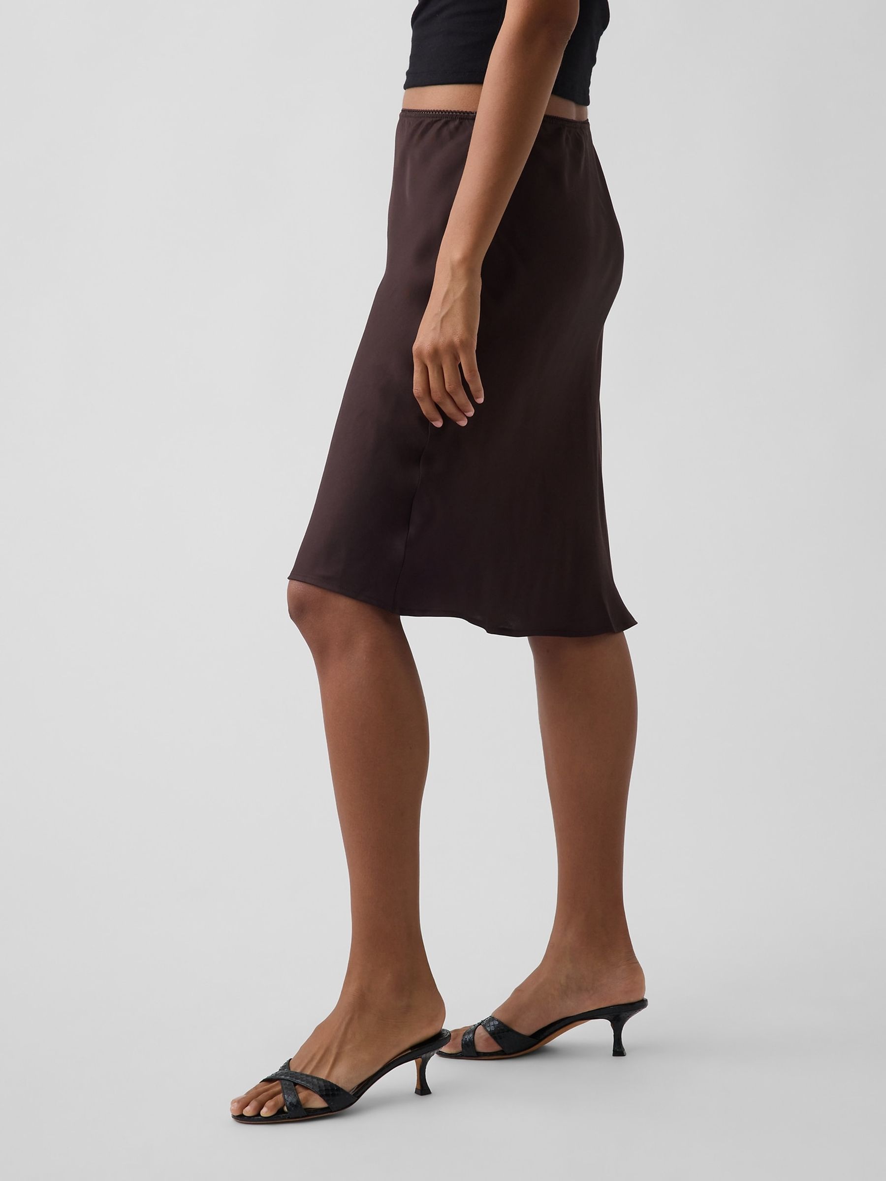 Brown Satin Bias-Cut Skirt - Image 3 of 4