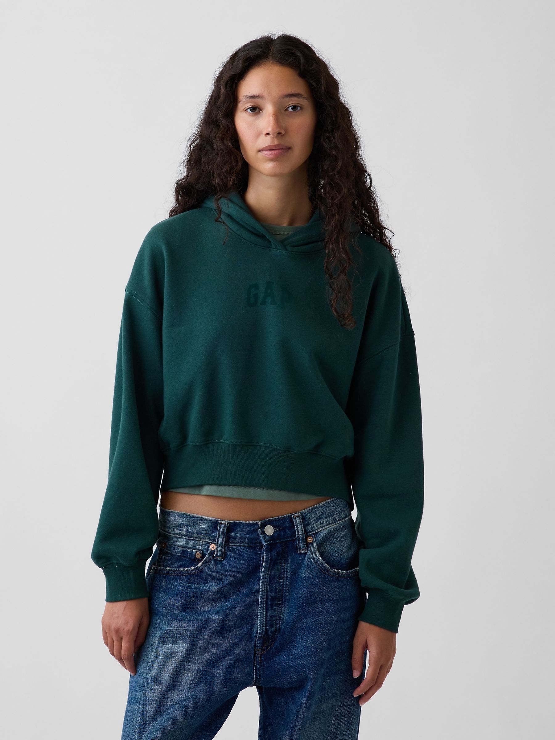 Green Vintage Soft Crop Logo Hoodie - Image 1 of 4
