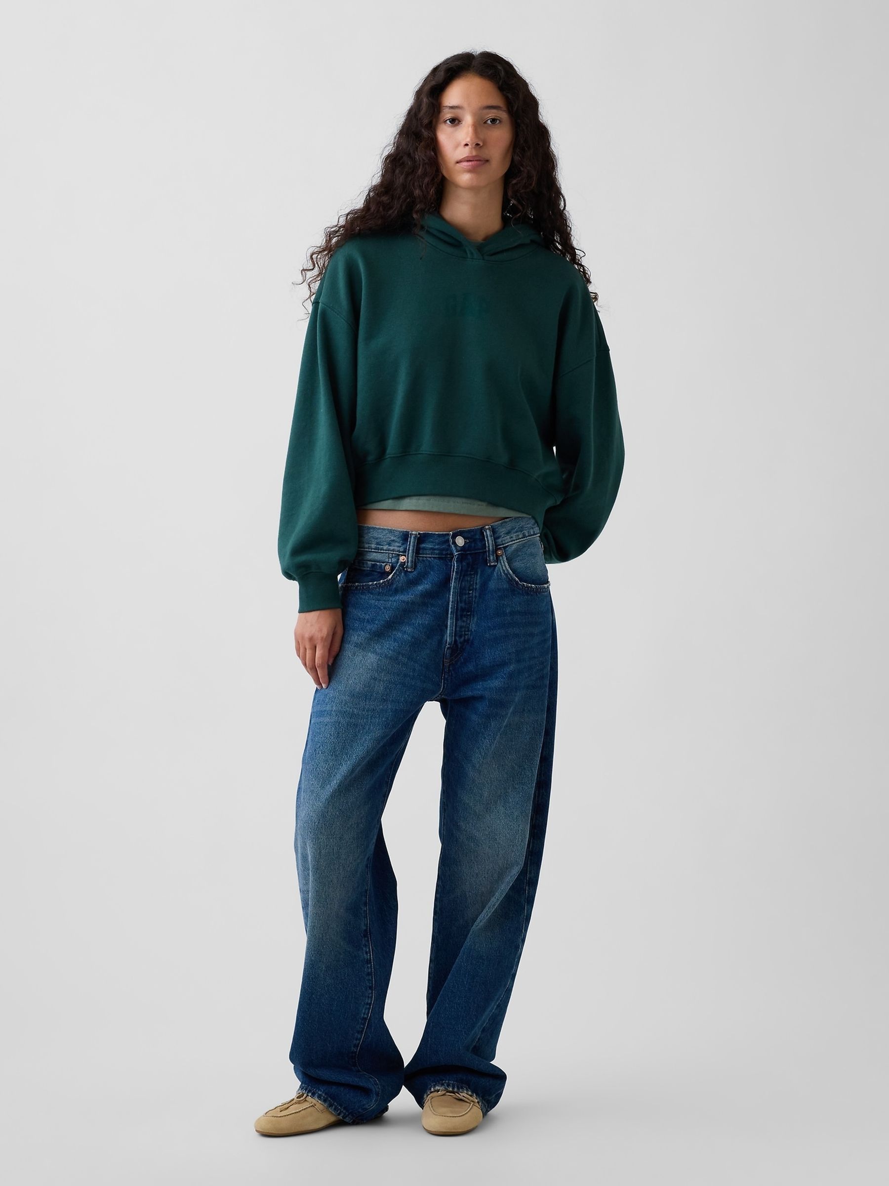 Green Vintage Soft Crop Logo Hoodie - Image 3 of 4