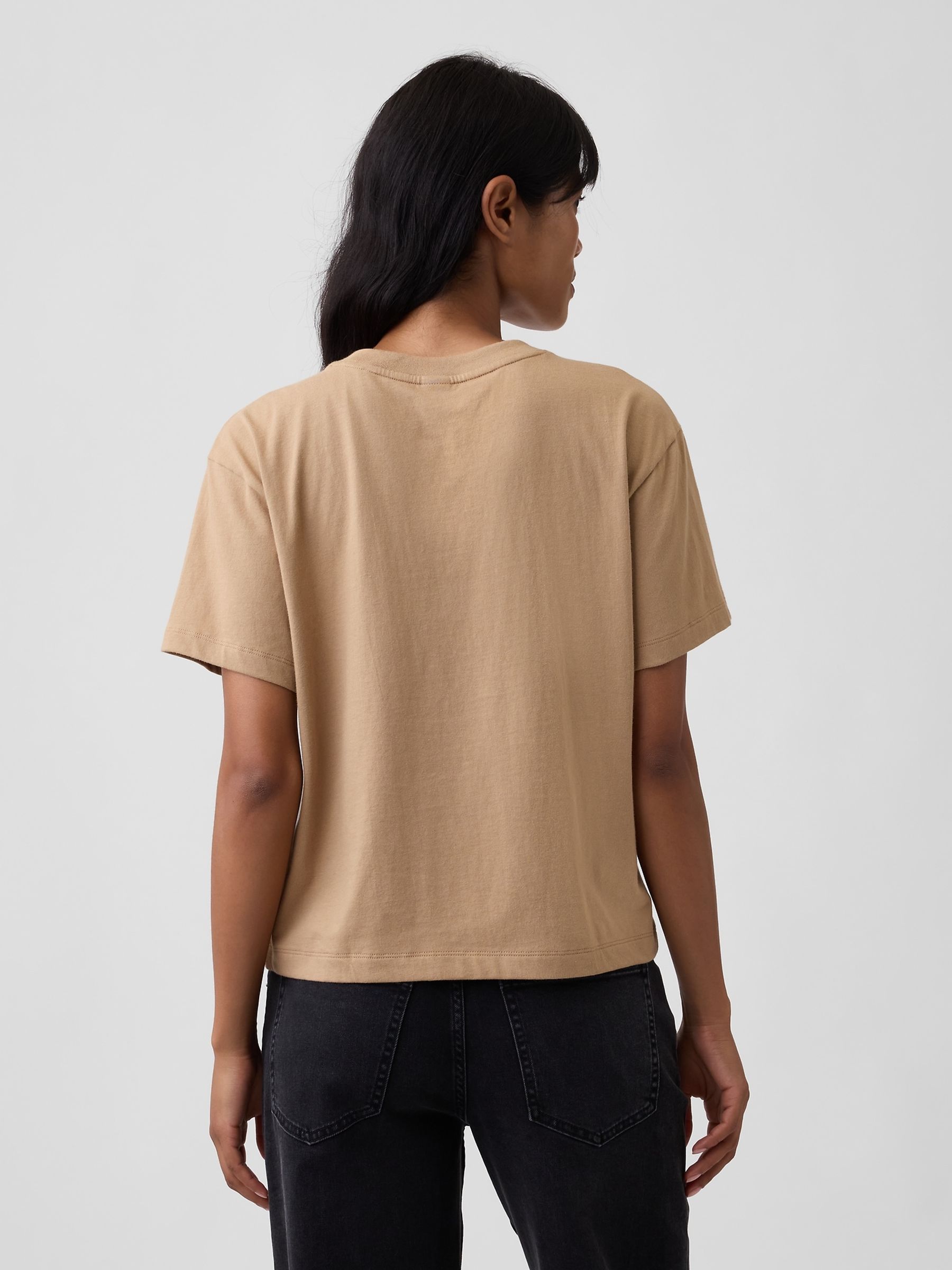Light Brown Boxy Crew Neck T-Shirt - Image 2 of 5