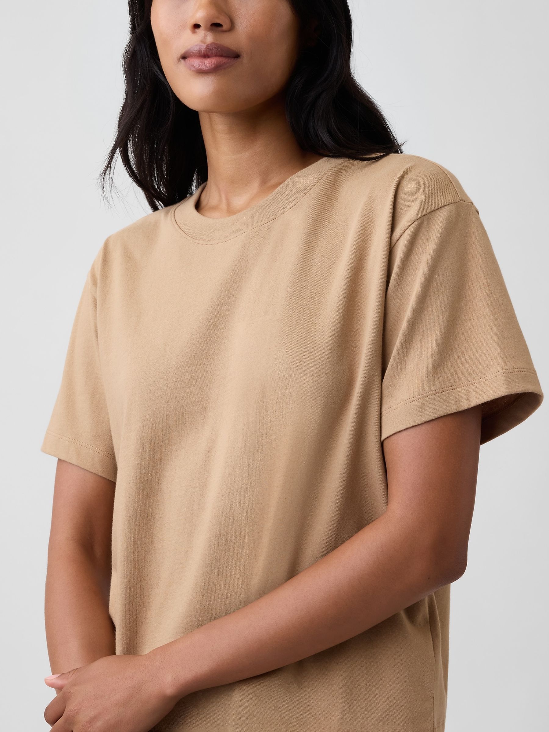 Light Brown Boxy Crew Neck T-Shirt - Image 4 of 5