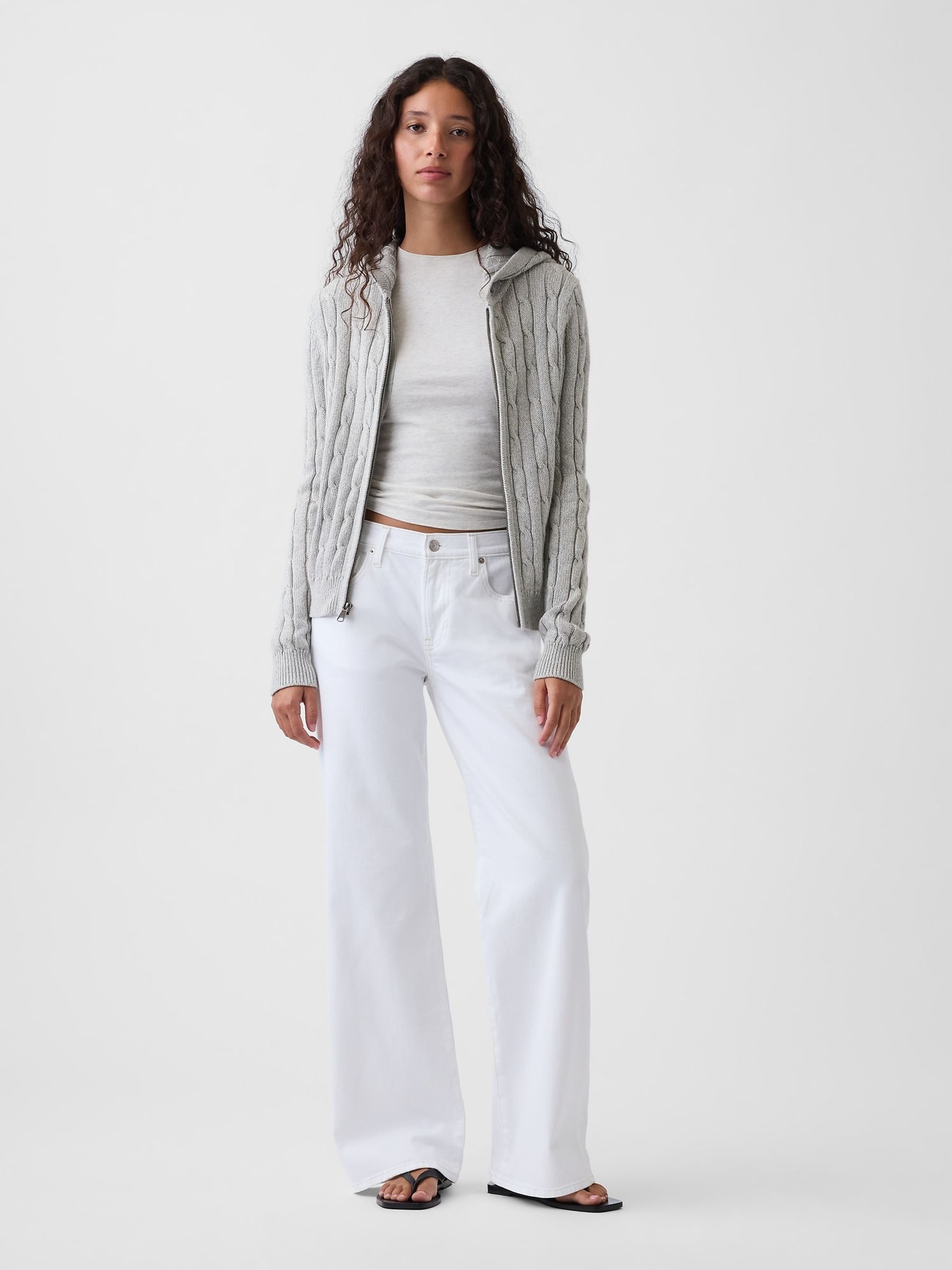Grey Cable-Knit Zip-Up Cardigan - Image 3 of 4