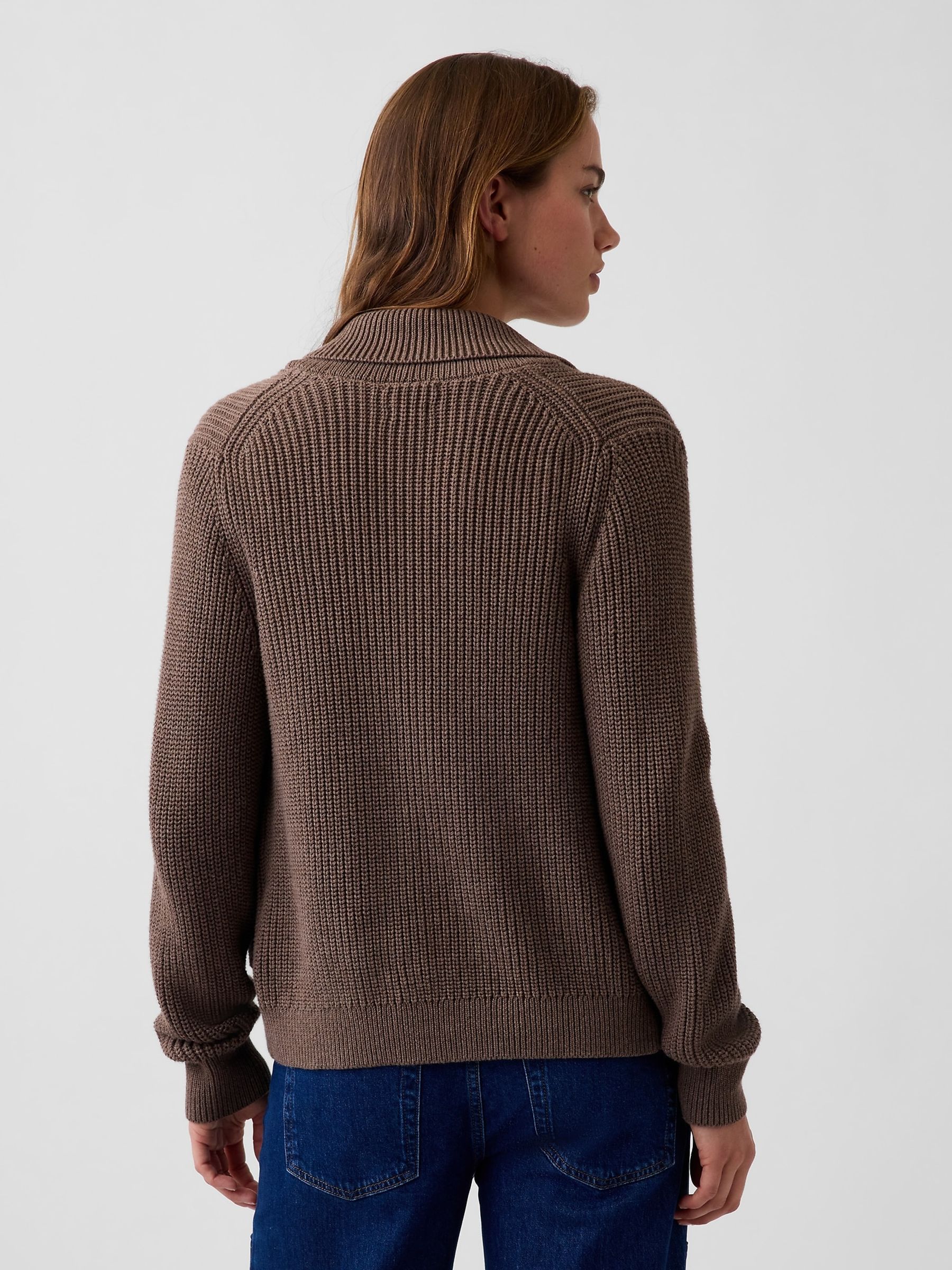 Brown Zip-Up Cardigan - Image 2 of 4 Brown Zip-Up Cardigan - Image 2 of 4