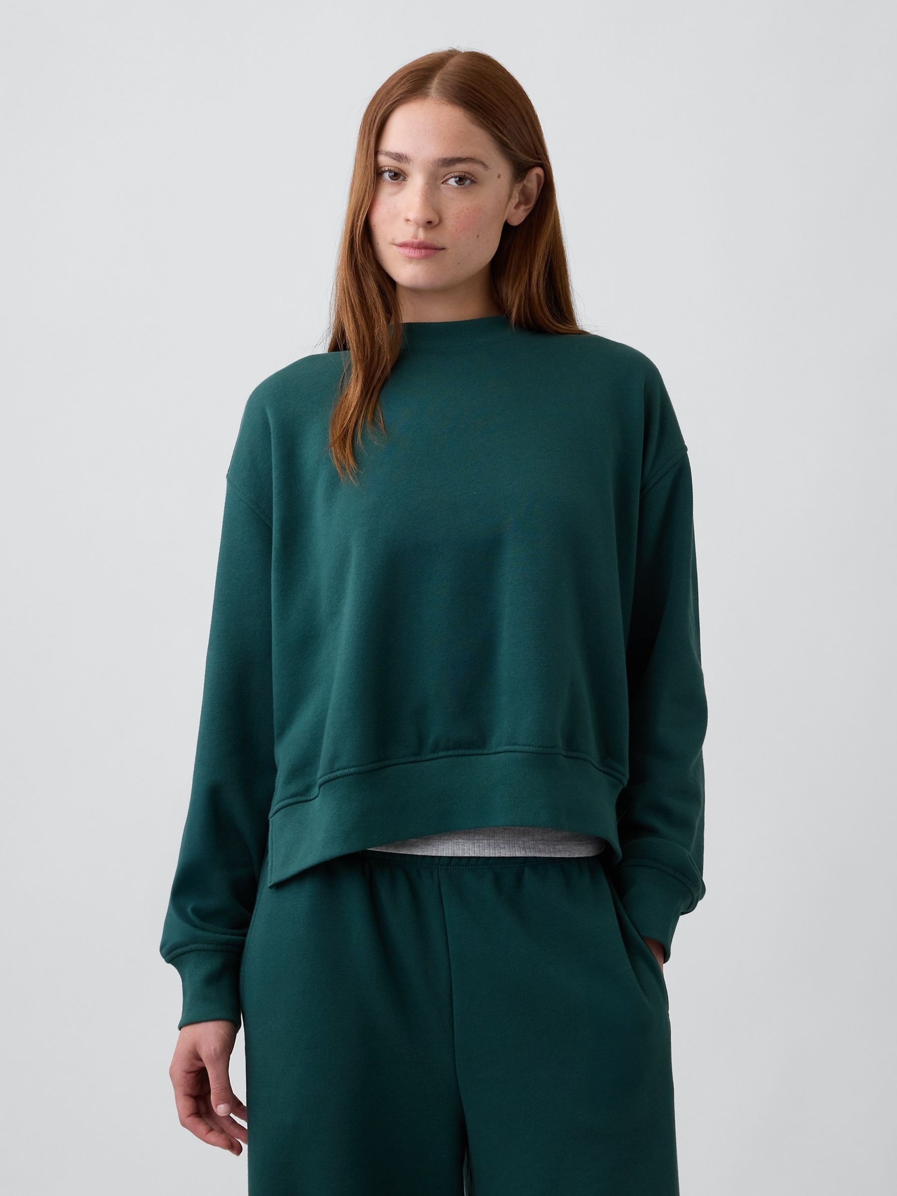 Green Vintage Soft Oversized Split-Hem Sweatshirt - Image 1 of 4