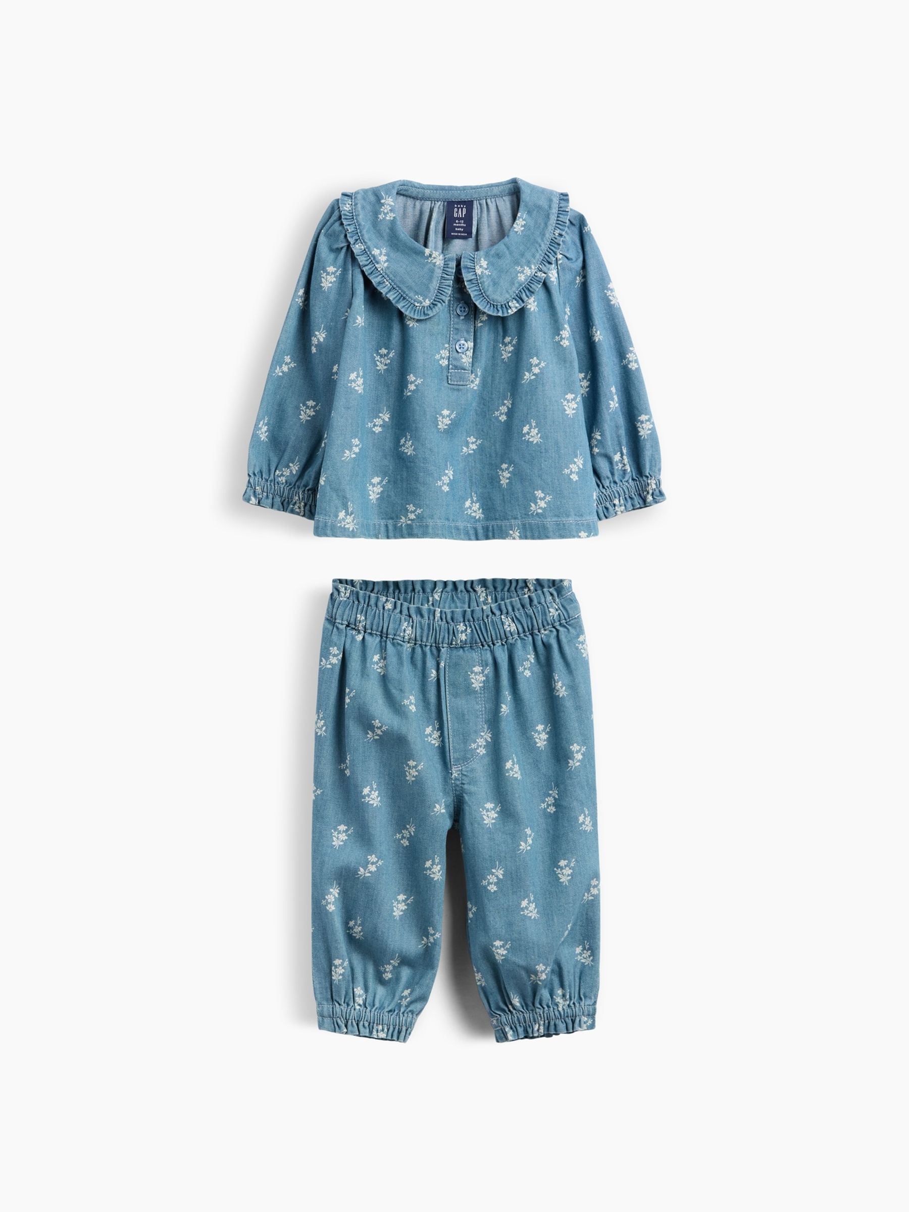 Mid Wash Floral Denim Top & Legging Set - Image 1 of 2