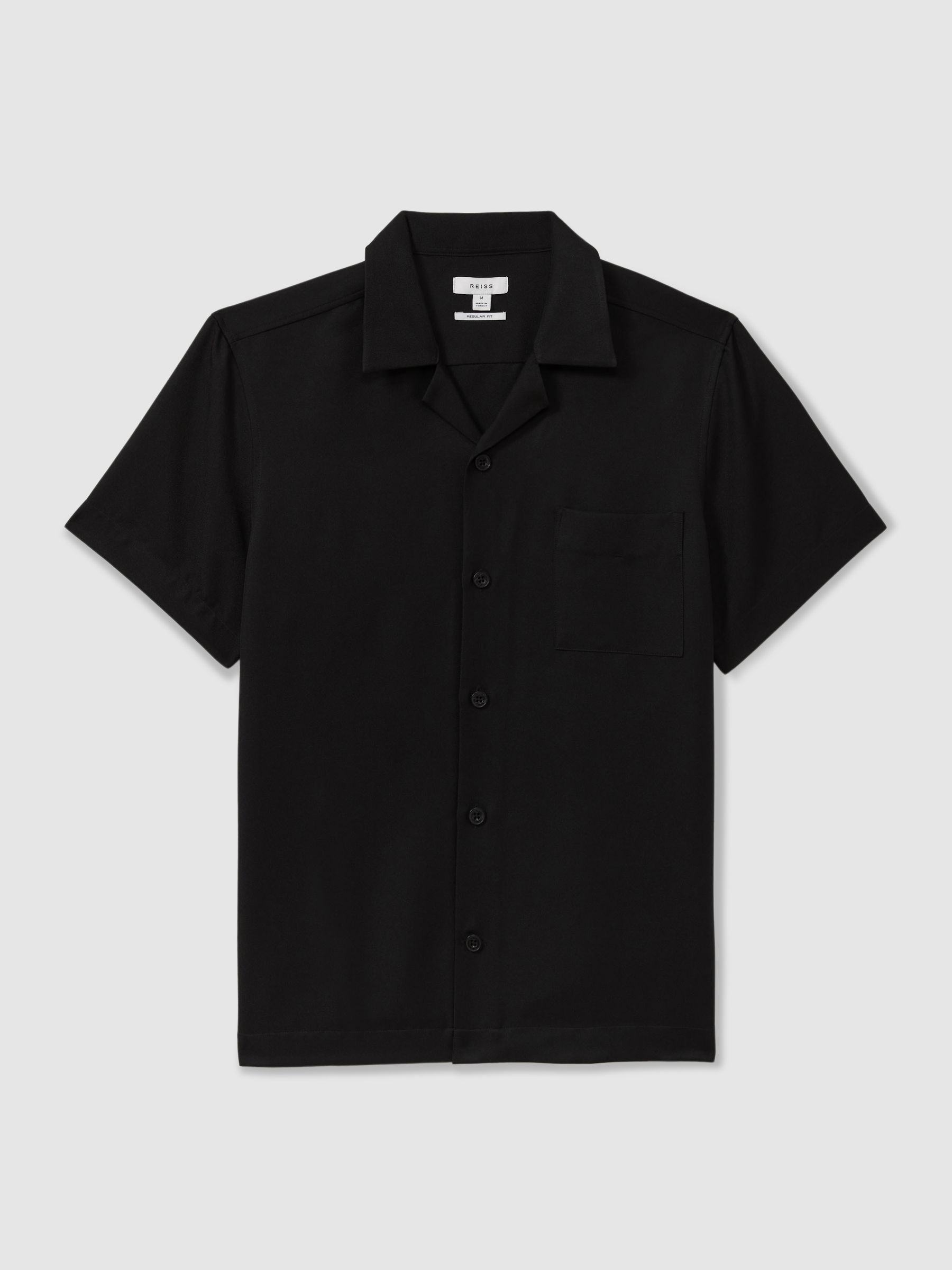 Cuban Collar Button-Through Shirt in Black - Image 2 of 5