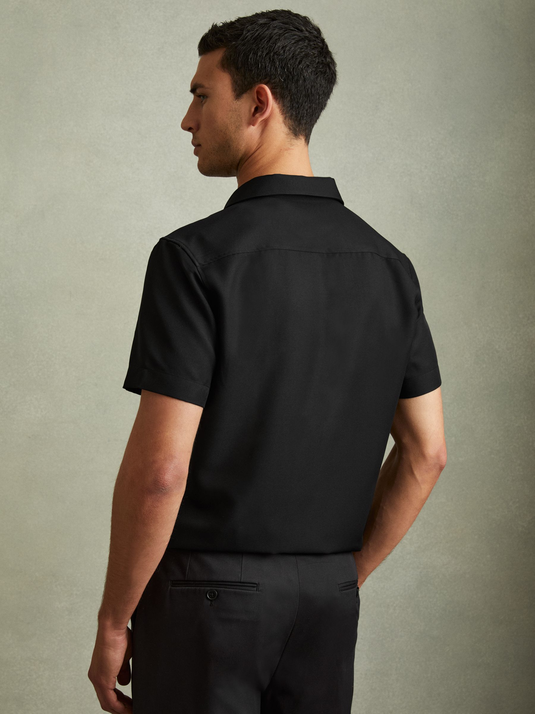Cuban Collar Button-Through Shirt in Black - Image 4 of 5