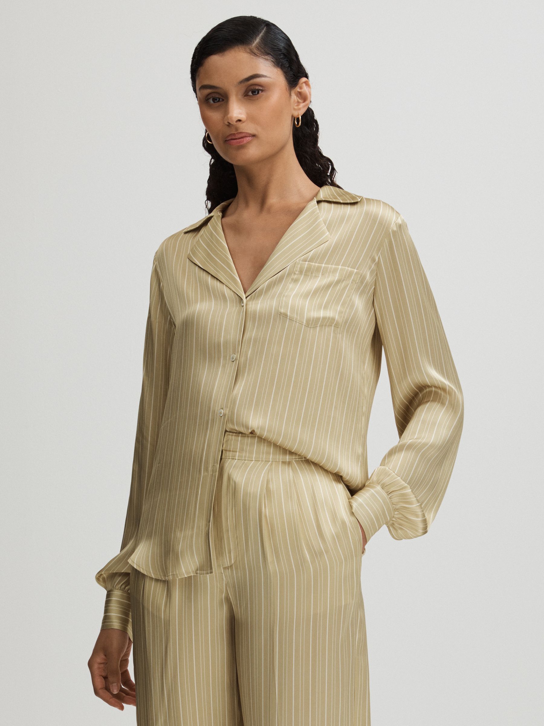 Paige Silk Striped Shirt in Olive - Image 1 of 5
