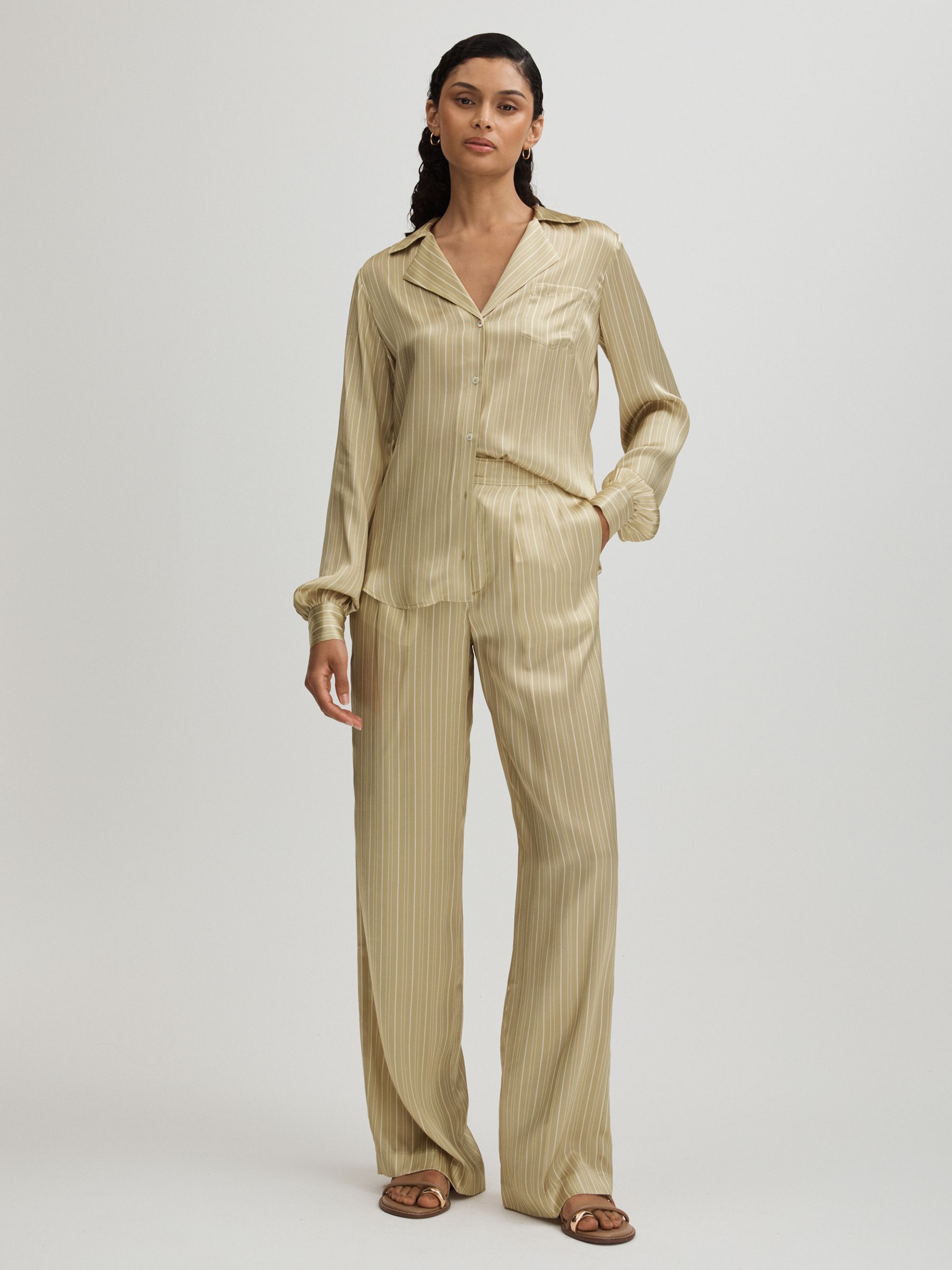 Paige Silk Striped Shirt in Olive - Image 3 of 5