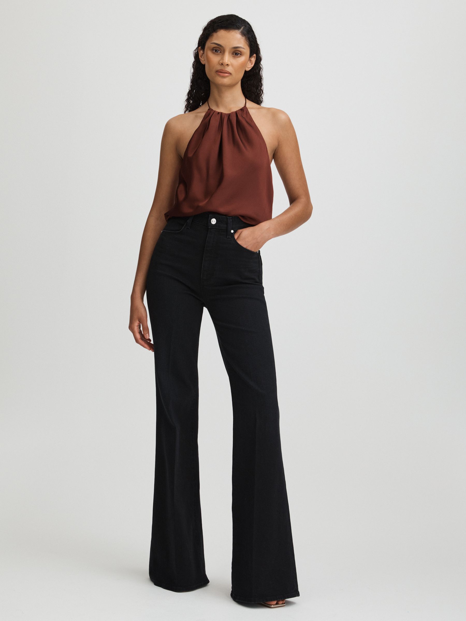 Gisele Brown Paige Silk Satin Halter Neck Brown Top - Image 1 of 5