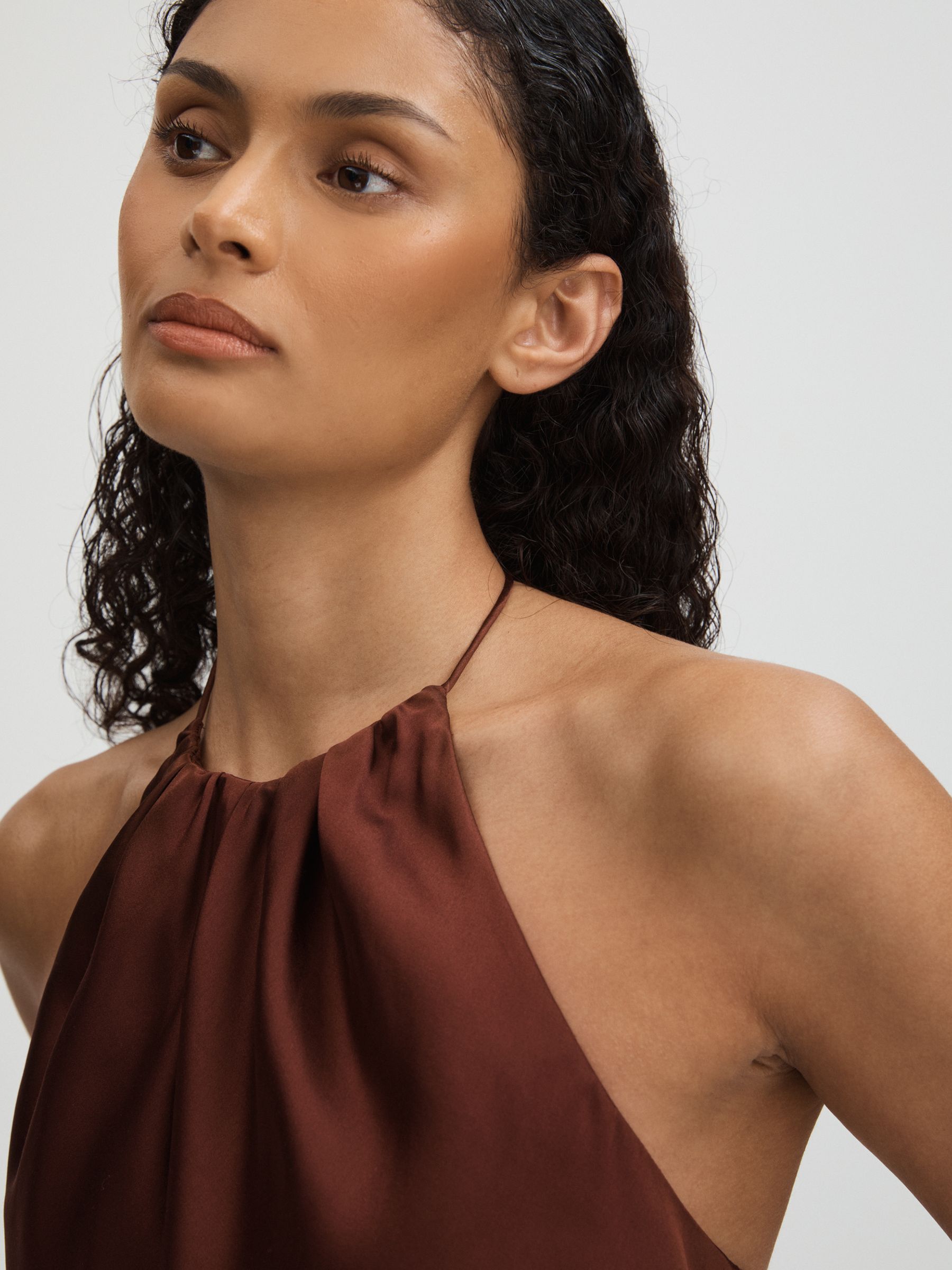 Gisele Brown Paige Silk Satin Halter Neck Brown Top - Image 3 of 5