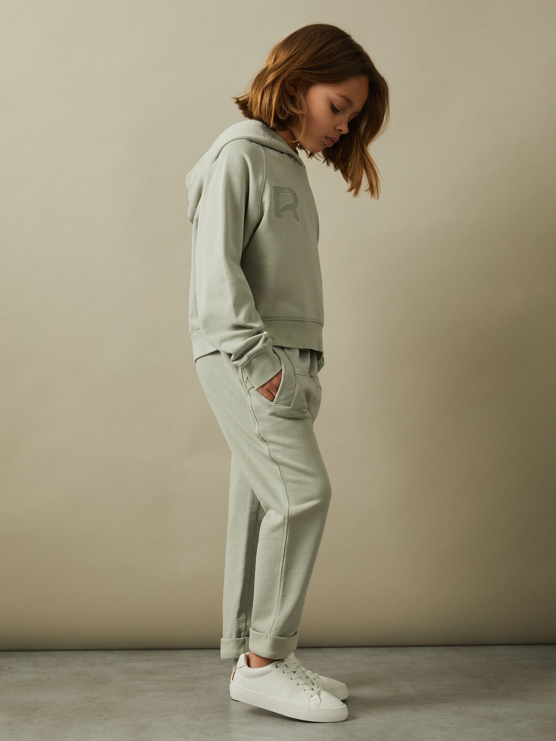 13-14 yrs Garment Dyed Cotton Joggers in Sage - Image 2 of 4