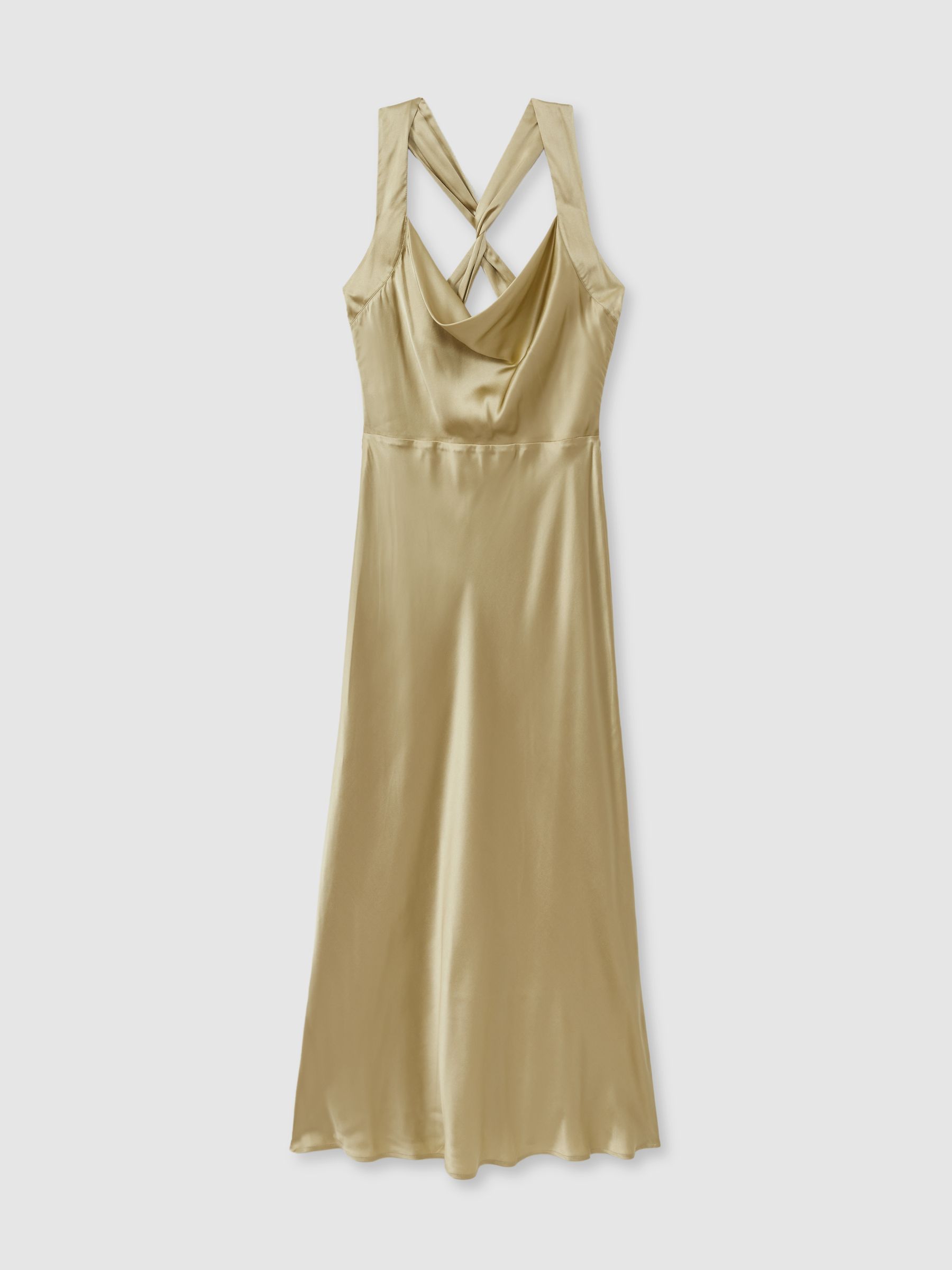 Marcel Olive Paige Olive Silk Satin Cowl Neck Midi Dress - Image 2 of 4