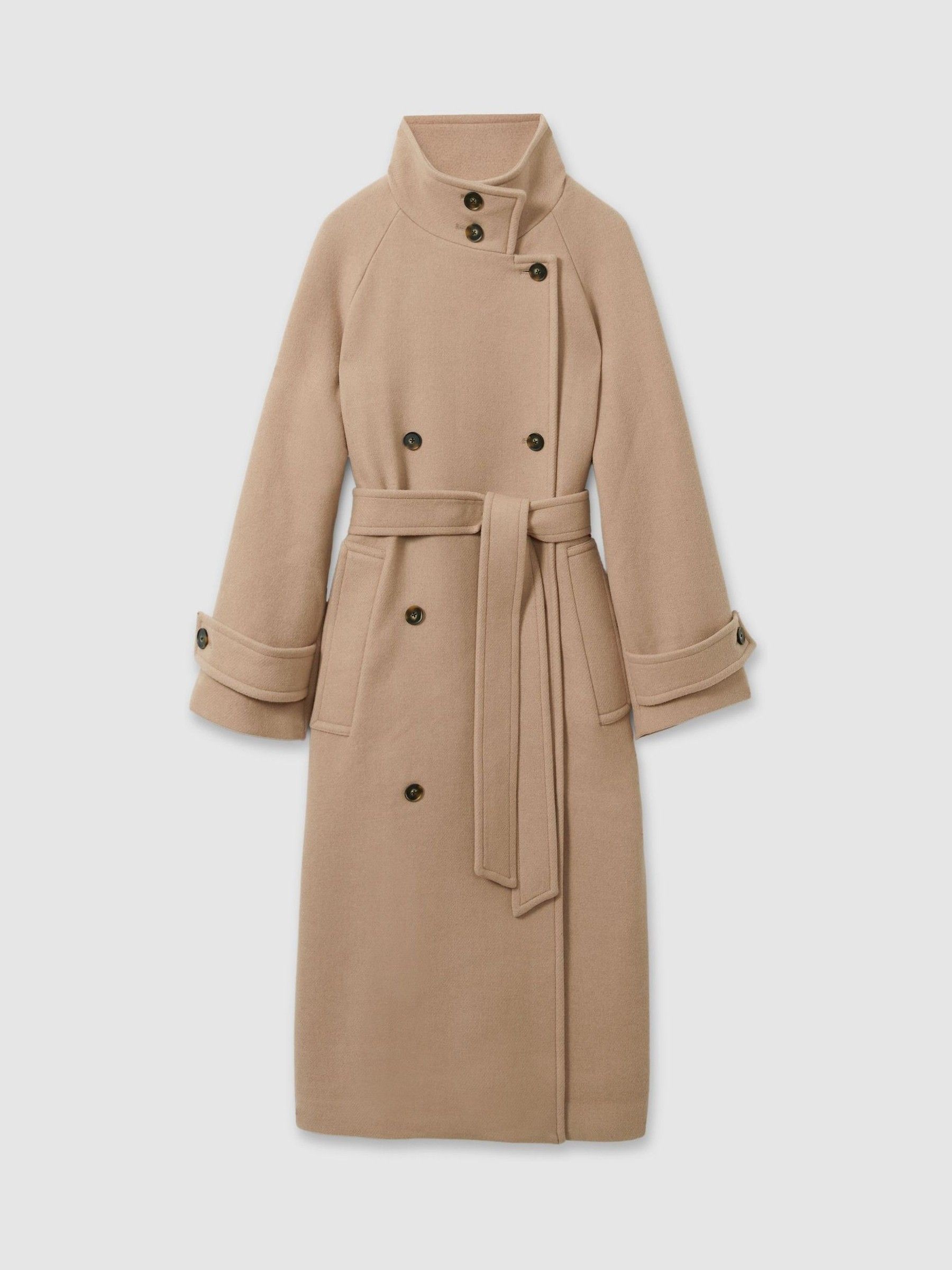 Wool Blend Double Breasted Funnel Neck Coat in Neutral - Image 2 of 6