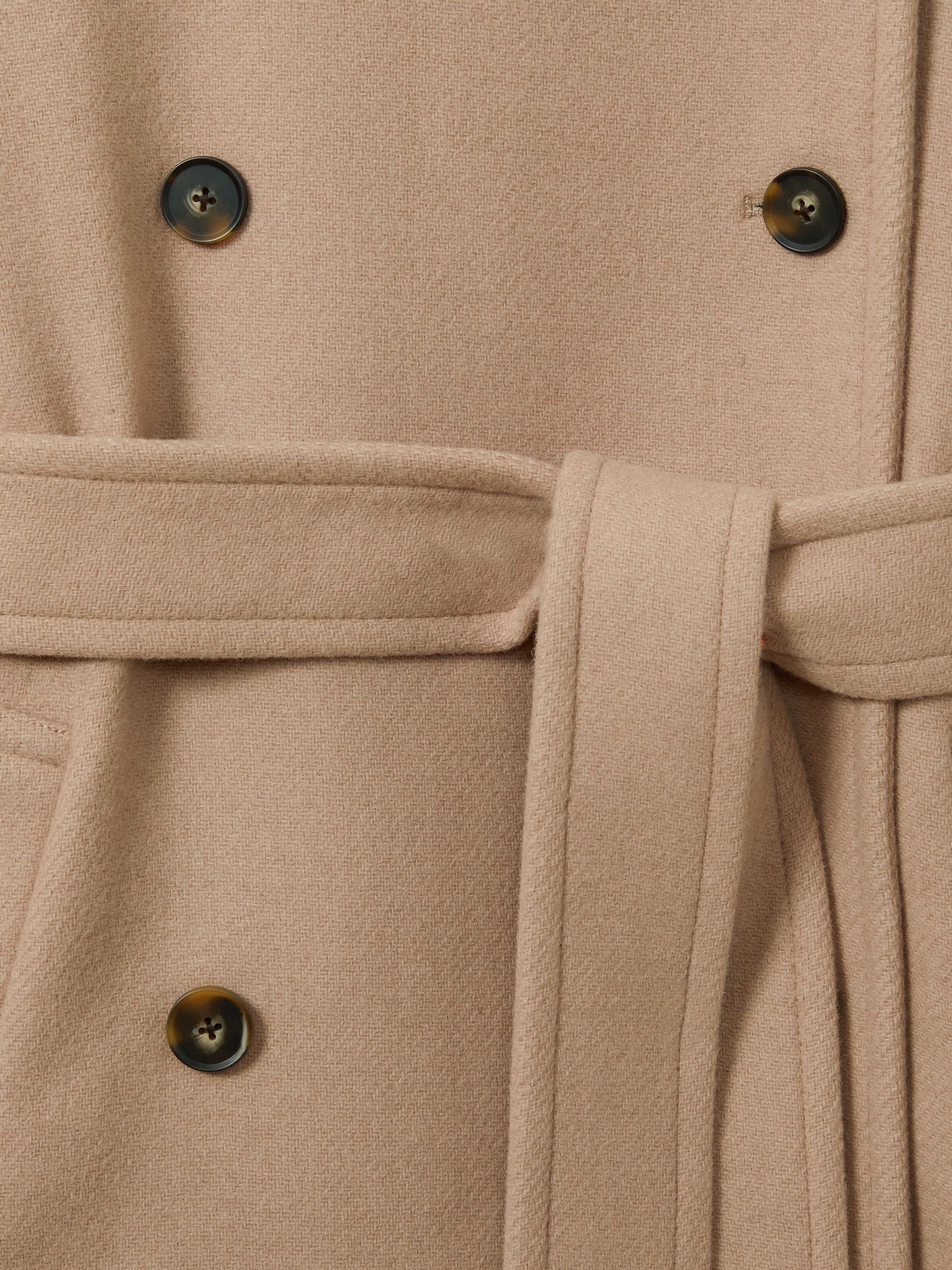 Wool Blend Double Breasted Funnel Neck Coat in Neutral - Image 6 of 6