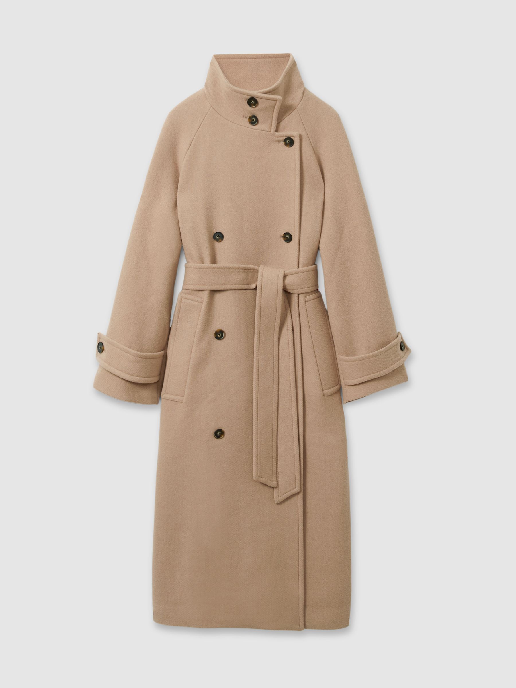 Petite Wool Blend Double Breasted Funnel Neck Coat in Neutral - Image 2 of 7