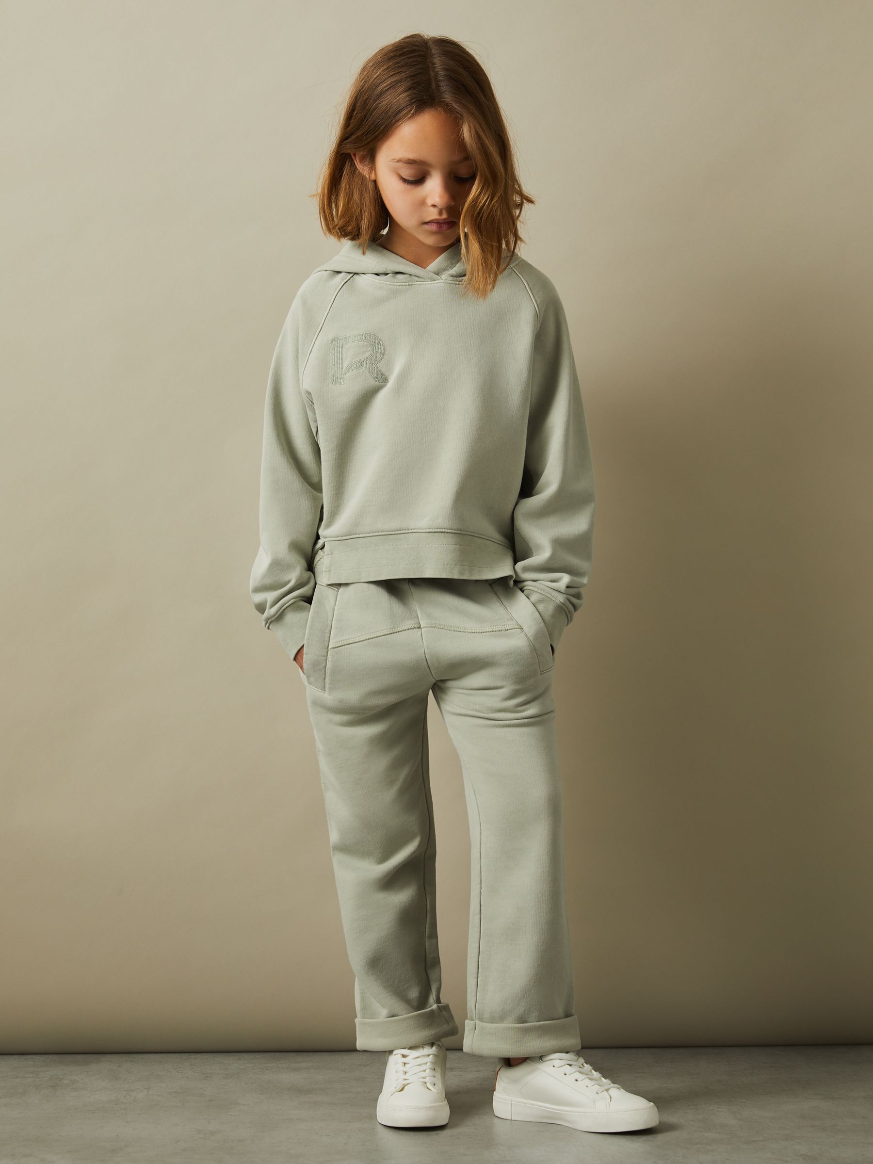 4-9 yrs Garment Dyed Cotton Hoodie in Sage - Image 1 of 4